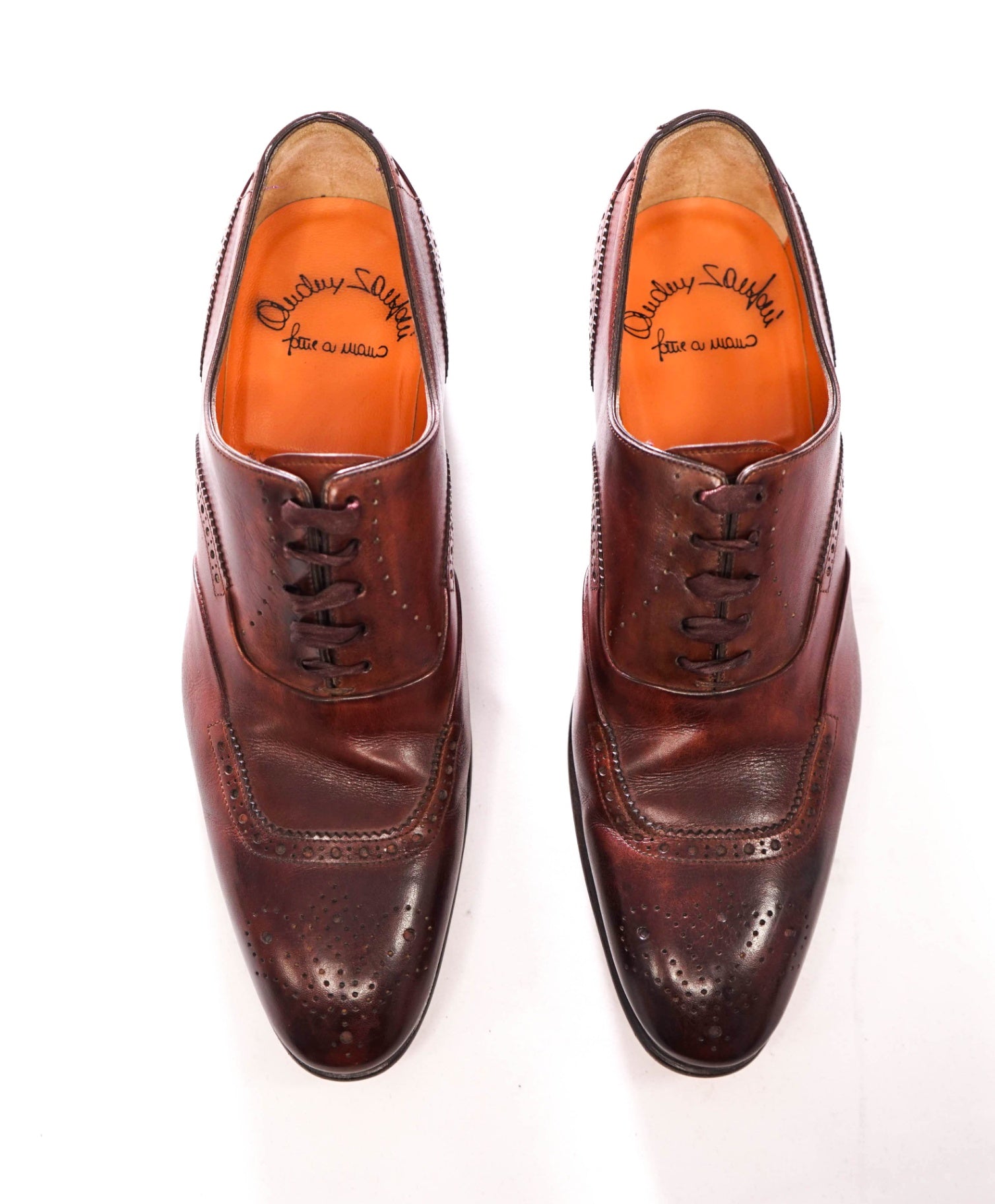 $850 SANTONI - FATTE A MANO Brown Leather Oxfords - US 11 (UK10)