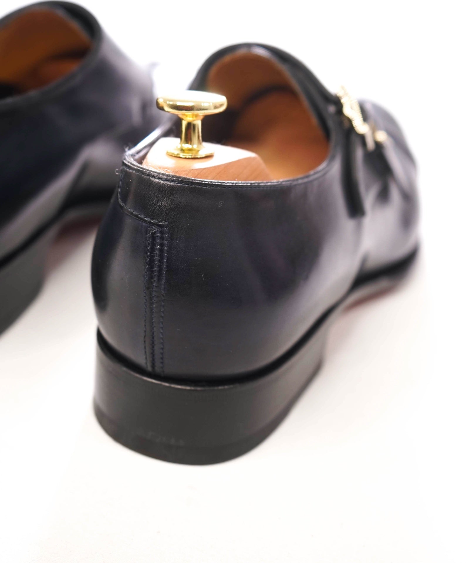 $1,595 SANTONI - Navy "GOODYEAR" Leather Monk Straps - US 10.5 (UK9.5)
