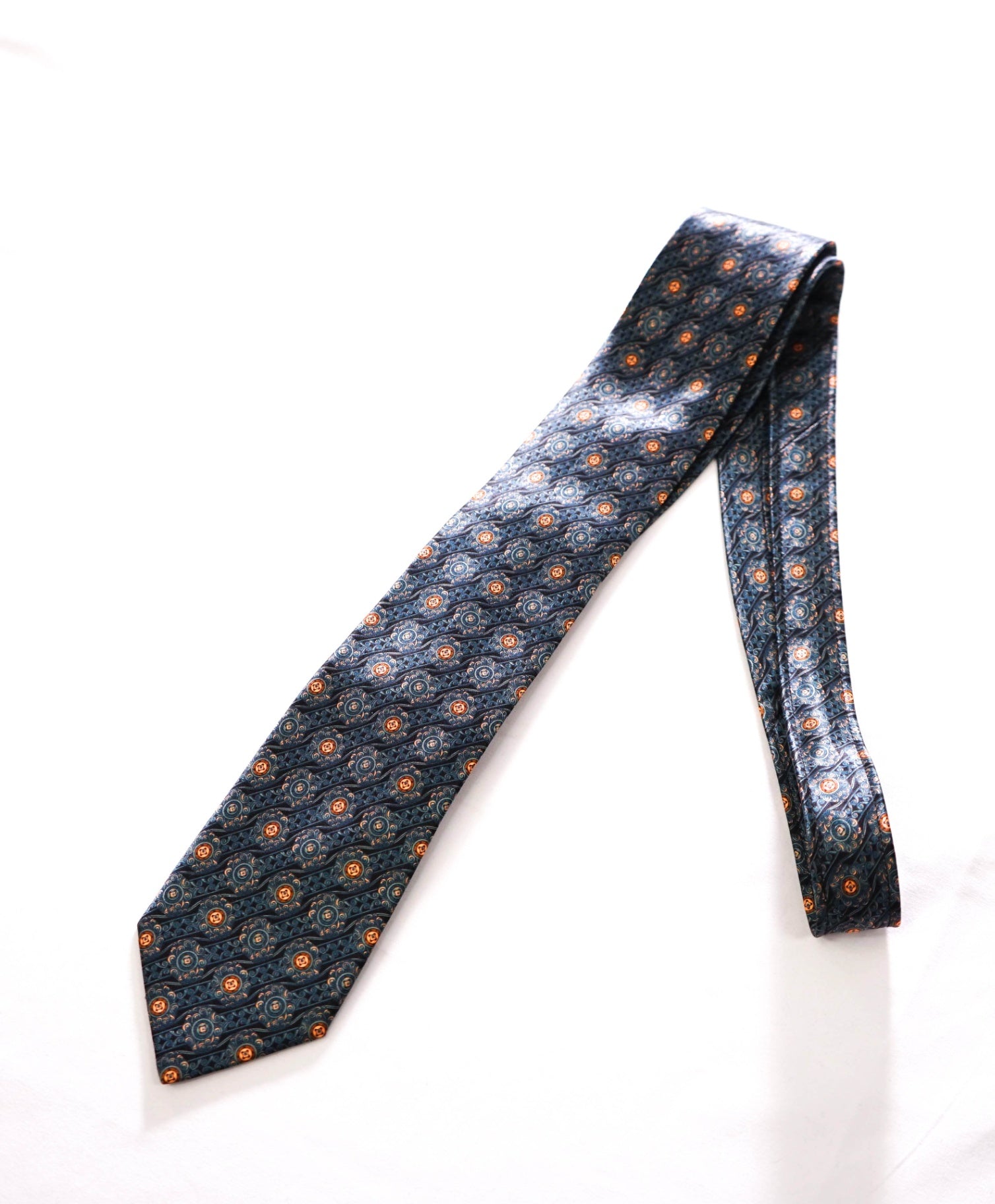 $265 ITALO FERRETTI - Navy Blue Medallion Silk - 3.25" Tie
