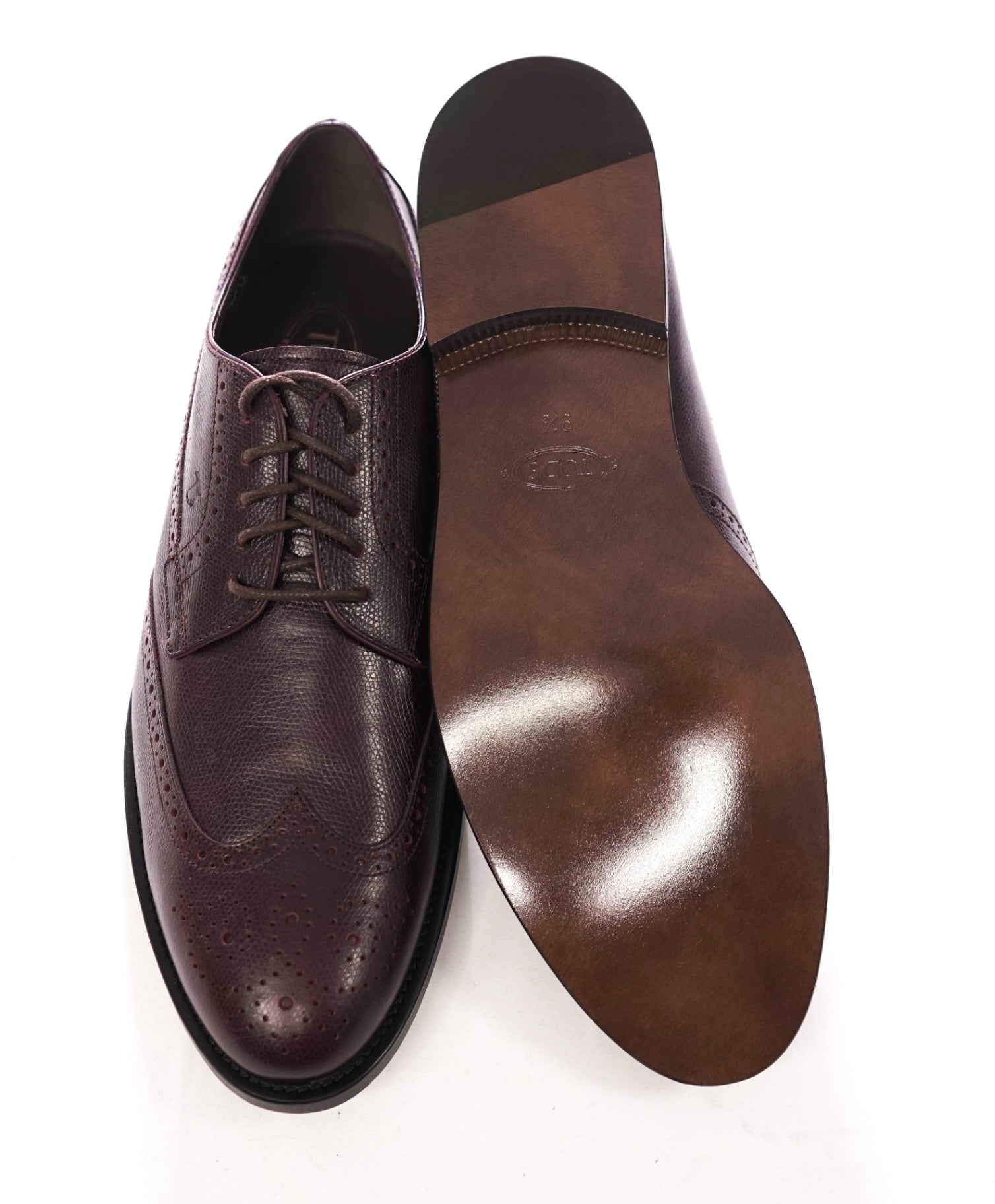 $1,295 TOD'S - Cherry Brown Pebble Leather Derby - US 10.5 (9.5UK)