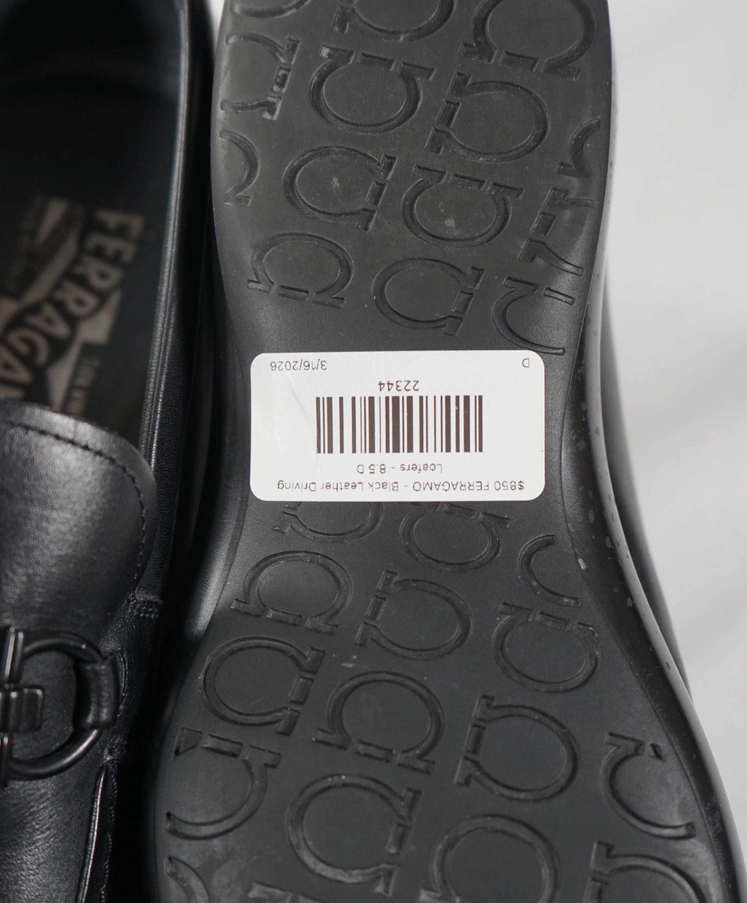 $850 FERRAGAMO - "Street" Black Leather Driving Loafers - 8.5 D