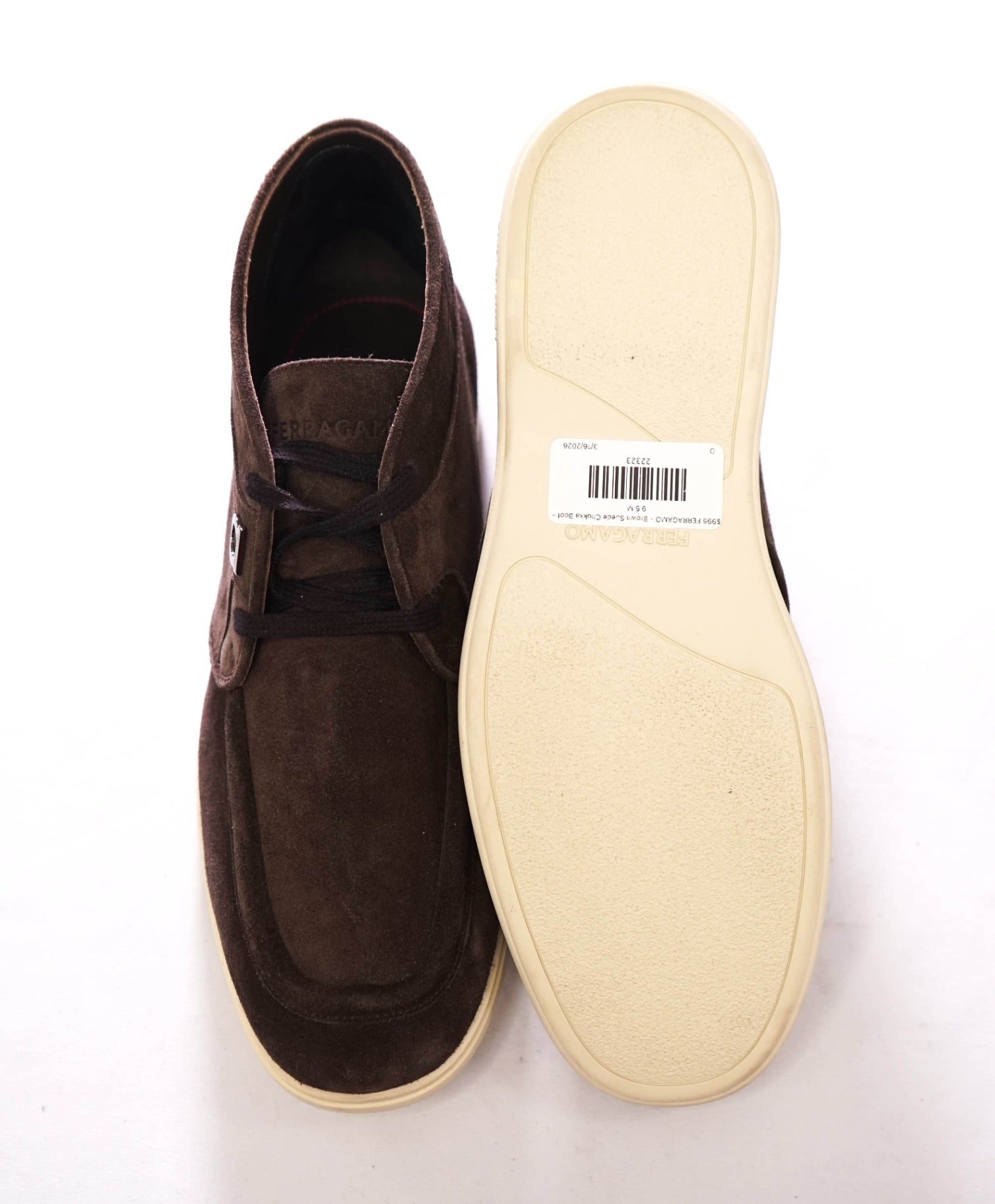 $995 FERRAGAMO - Brown Suede Chukka Boot - 9.5 M