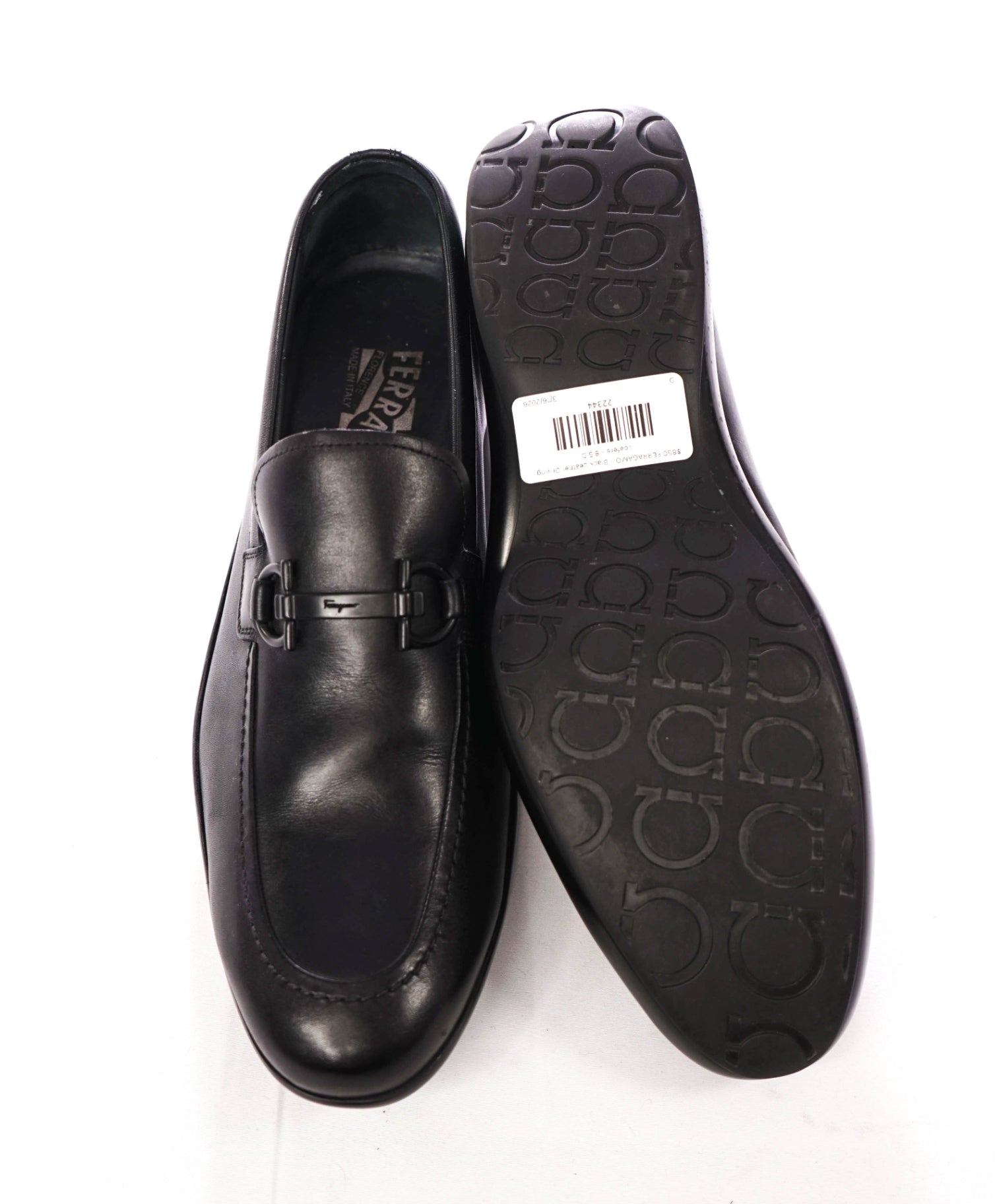 $850 FERRAGAMO - "Street" Black Leather Driving Loafers - 8.5 D