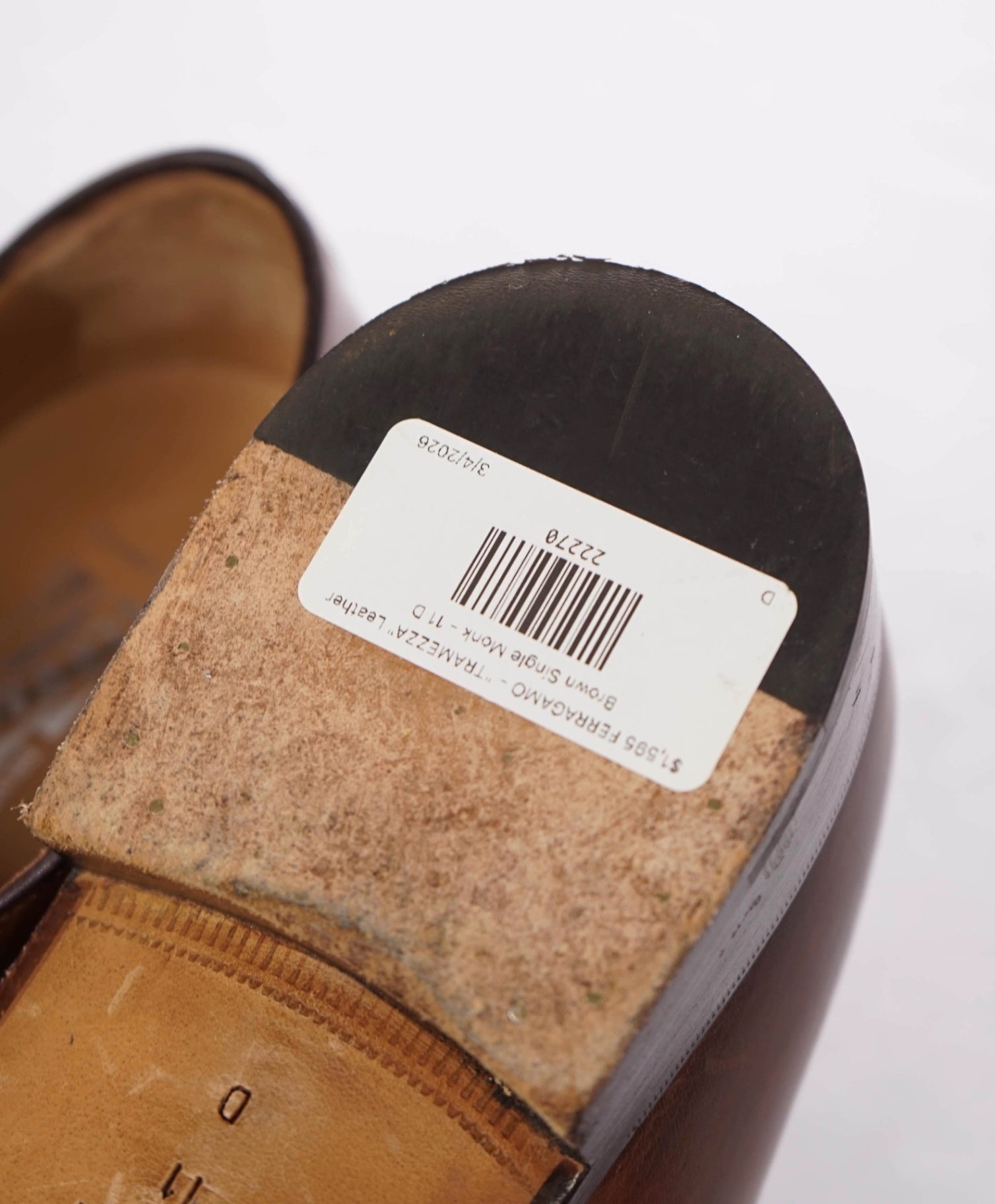 $1,595 FERRAGAMO - "TRAMEZZA" Leather Brown Single Monk - 11 D