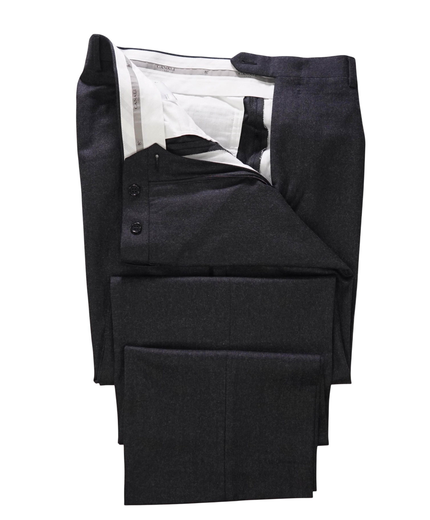 $625 CANALI - Solid Dark Gray Flannel Wool Pants - 37W
