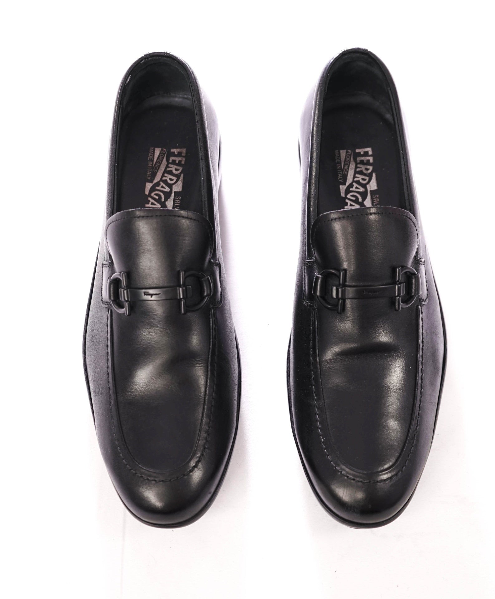 $850 FERRAGAMO - "Street" Black Leather Driving Loafers - 8.5 D