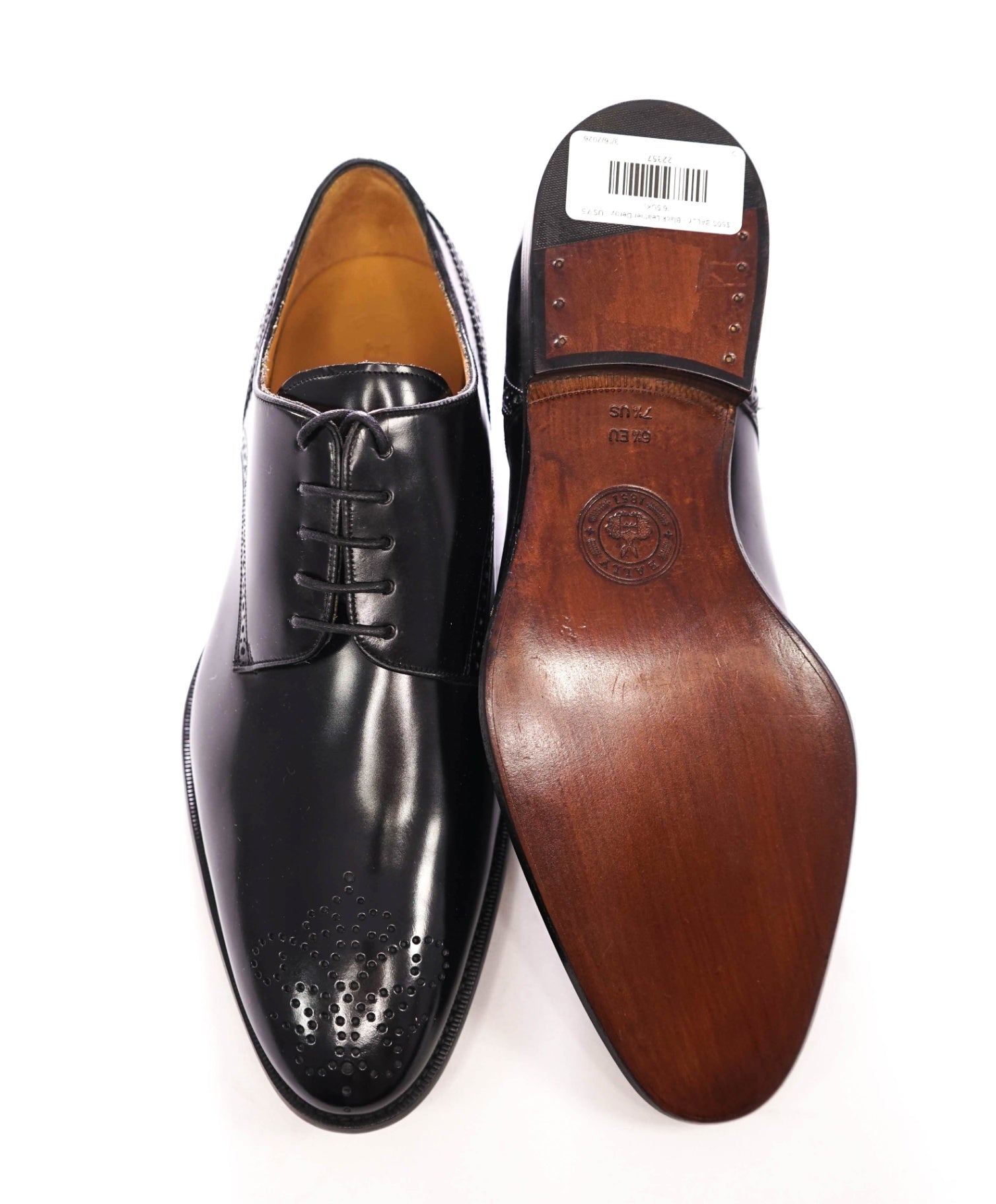 $500 BALLY - Black Leather Derby - US 7.5 (6.5UK)
