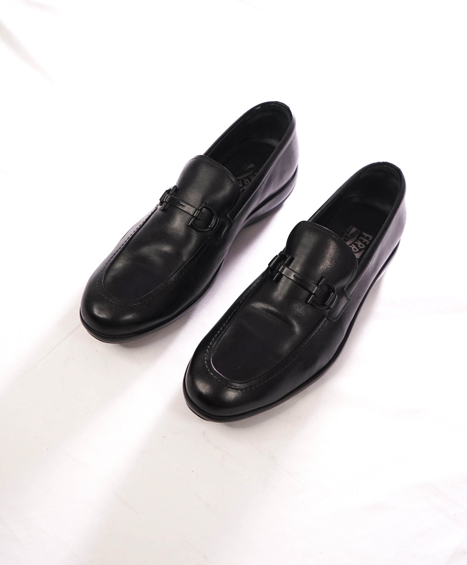 $850 FERRAGAMO - "Street" Black Leather Driving Loafers - 8.5 D