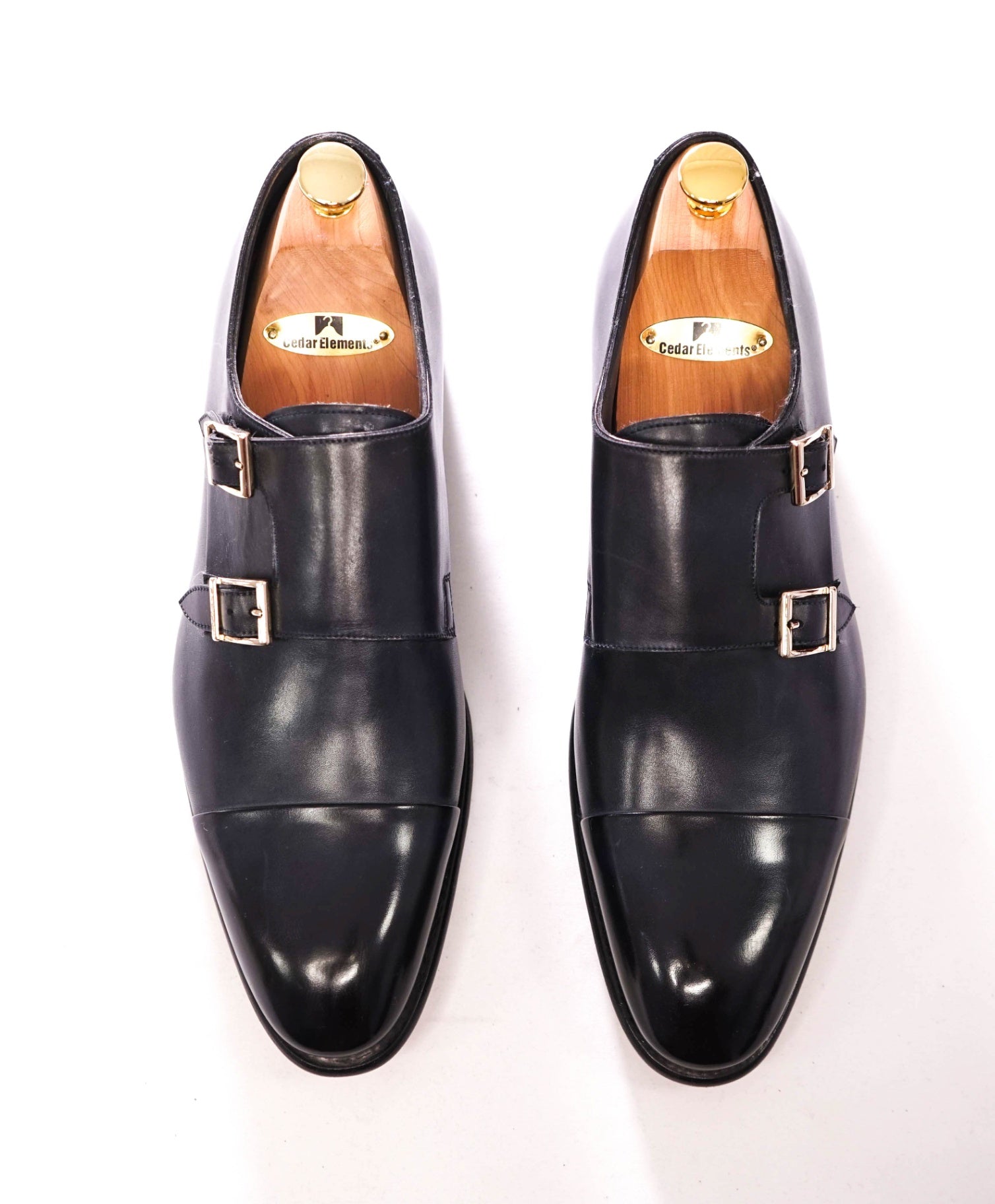 $1,595 SANTONI - Navy "GOODYEAR" Leather Monk Straps - US 10.5 (UK9.5)