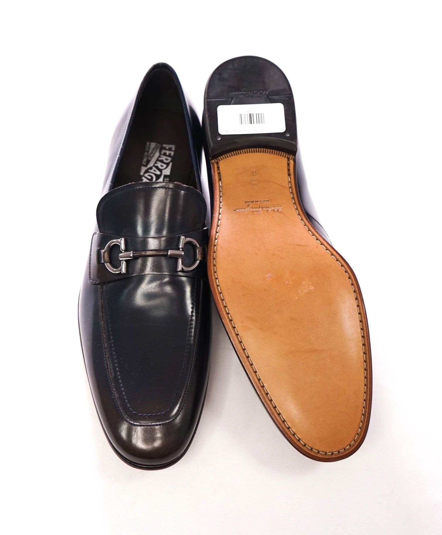 $850 FERRAGAMO - Ombre Navy Blue/Brown Leather Loafers - 11 D