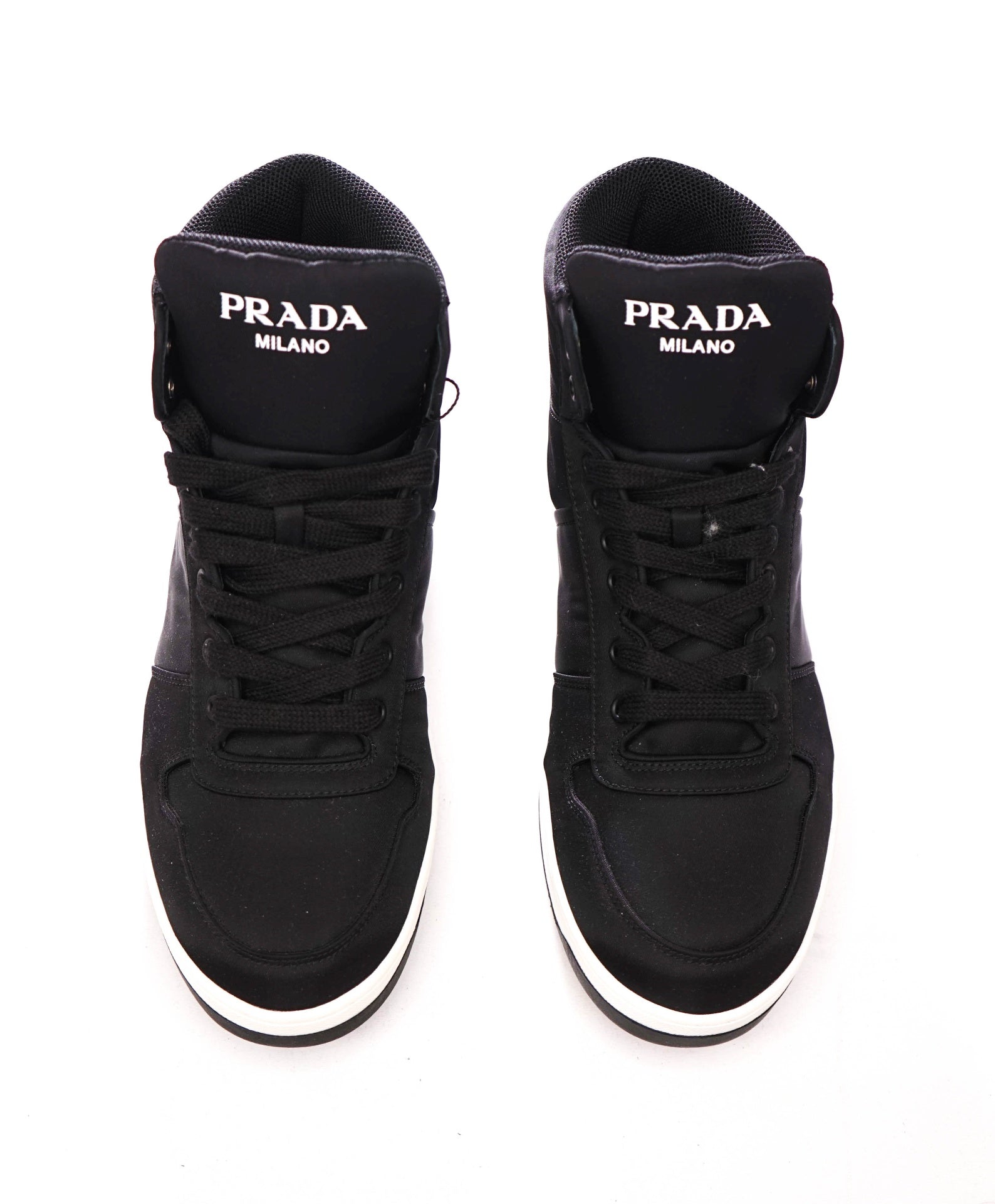 $1,120 PRADA - Black Nylon High Top Sneakers - US 8 (7UK)