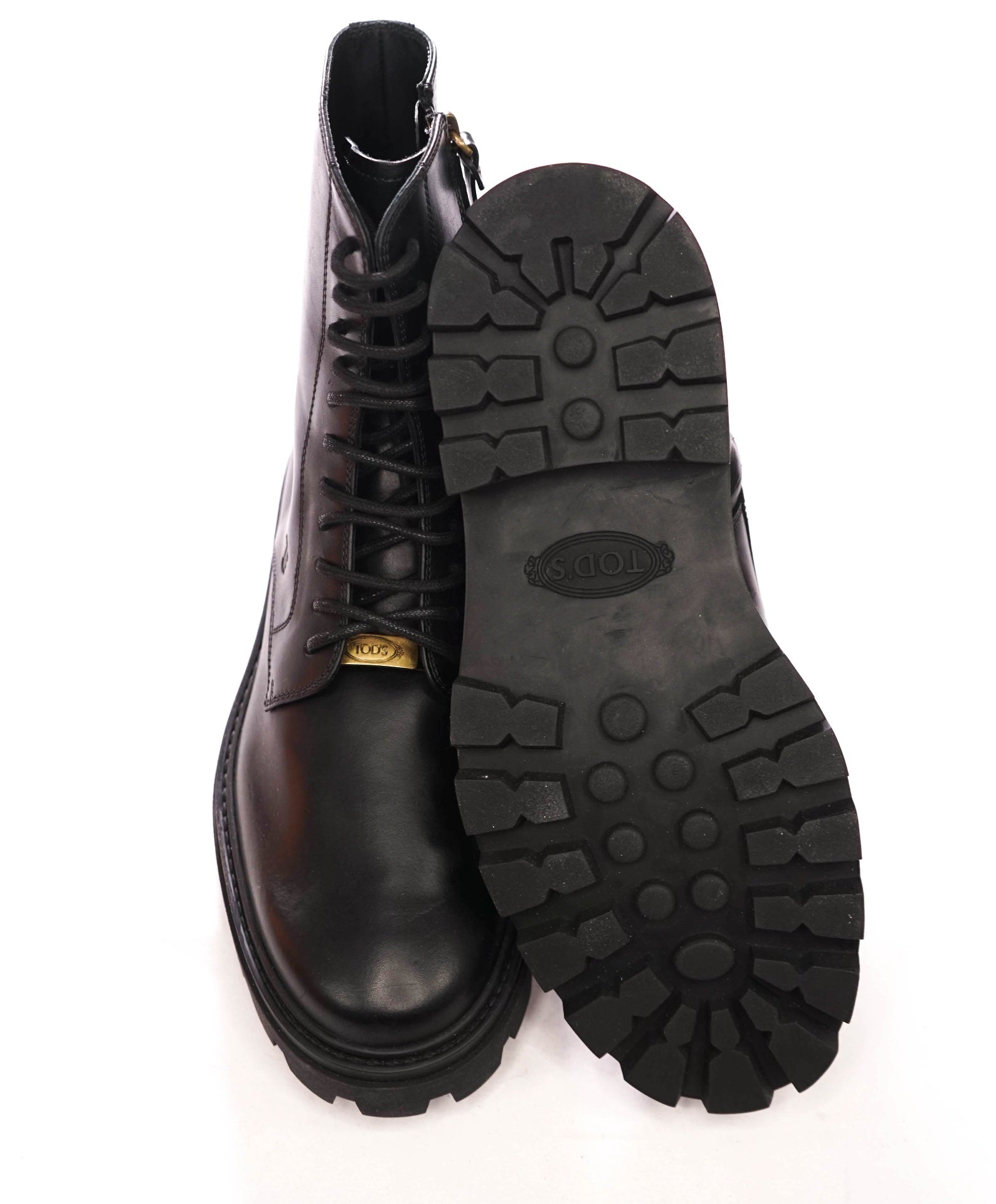 $1,195 TOD'S - Black Leather Combat Boots - US 8 (7UK)