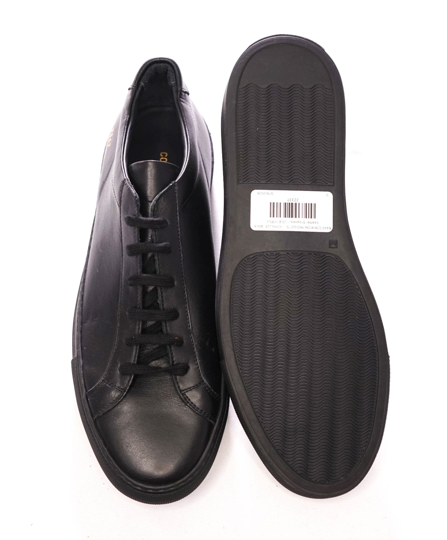 $440 COMMON PROJECTS - "ACHILLES" Black Leather Sneakers - US 8 (41EU)