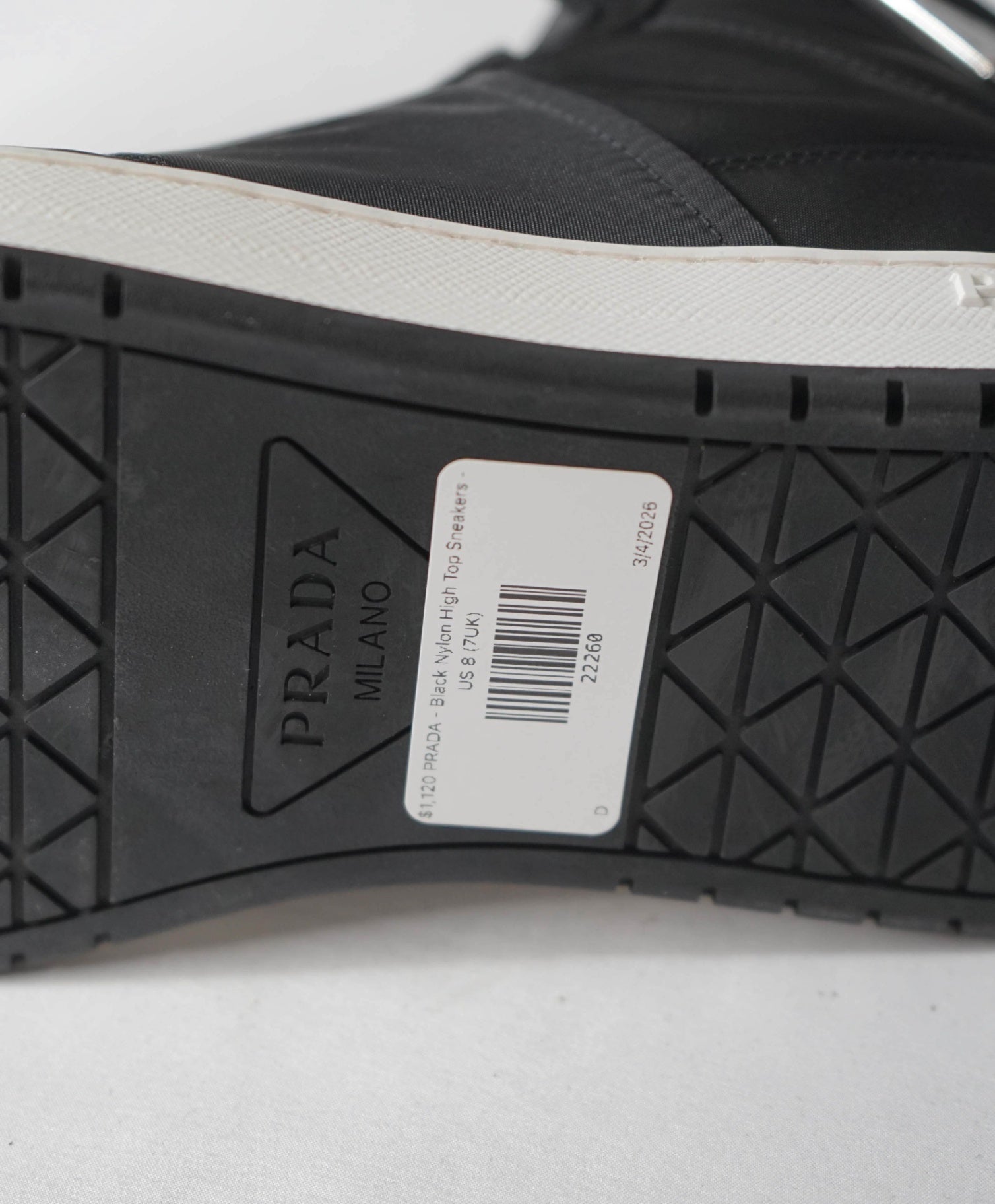 $1,120 PRADA - Black Nylon High Top Sneakers - US 8 (7UK)