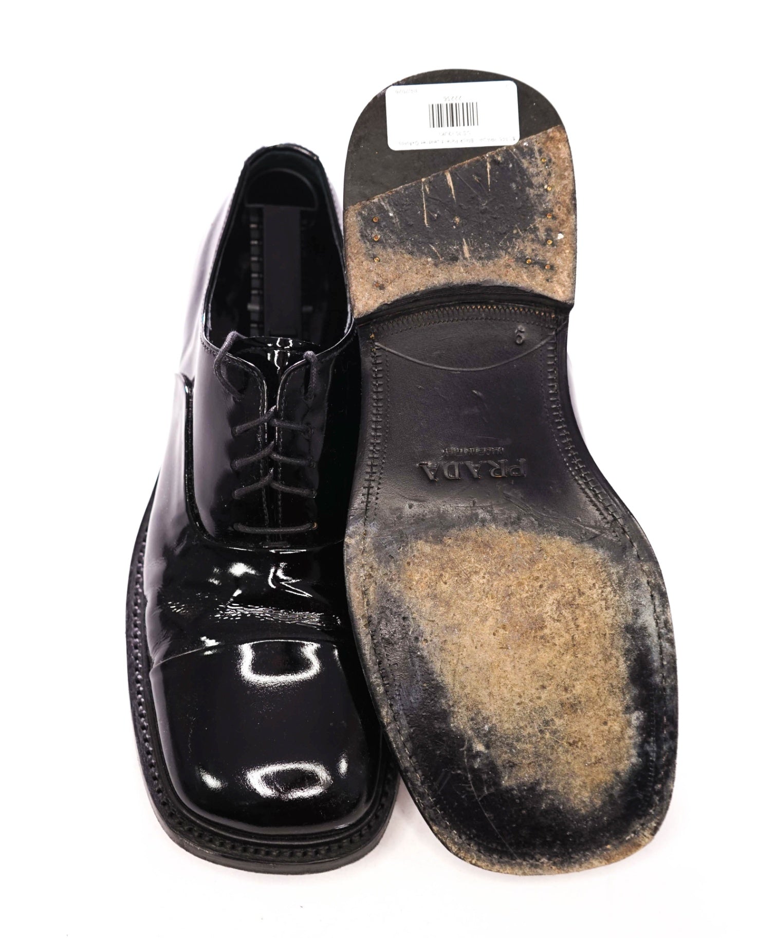 $1,145 PRADA - Black Patent Leather Square Toe Oxfords - US 10 (9UK)