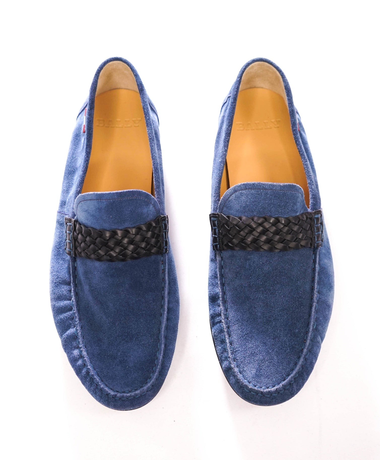 $695 BALLY - Blue Suede Braided-Strap Loafers - US 8.5 D (7.5UK)