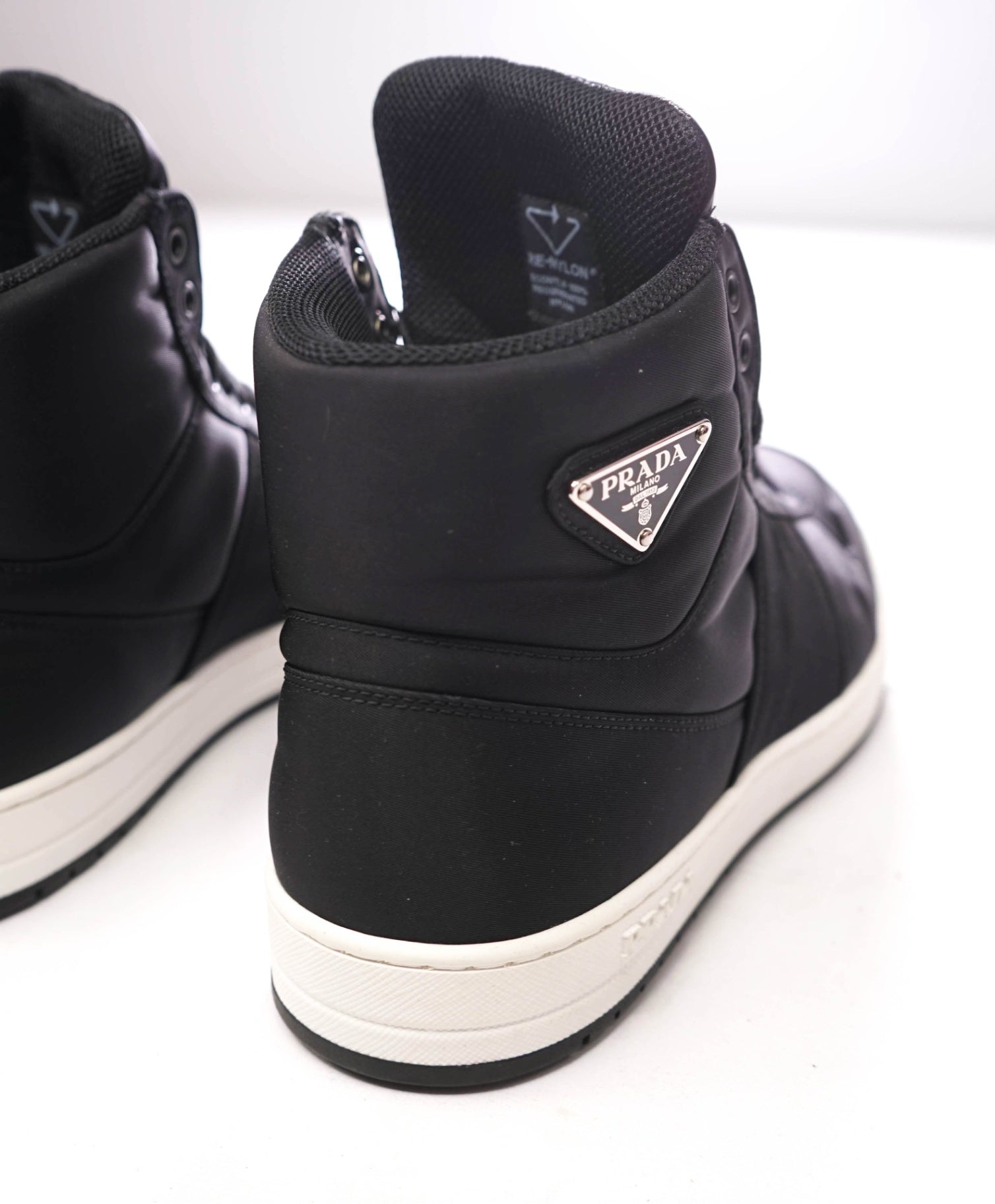 $1,120 PRADA - Black Nylon High Top Sneakers - US 8 (7UK)