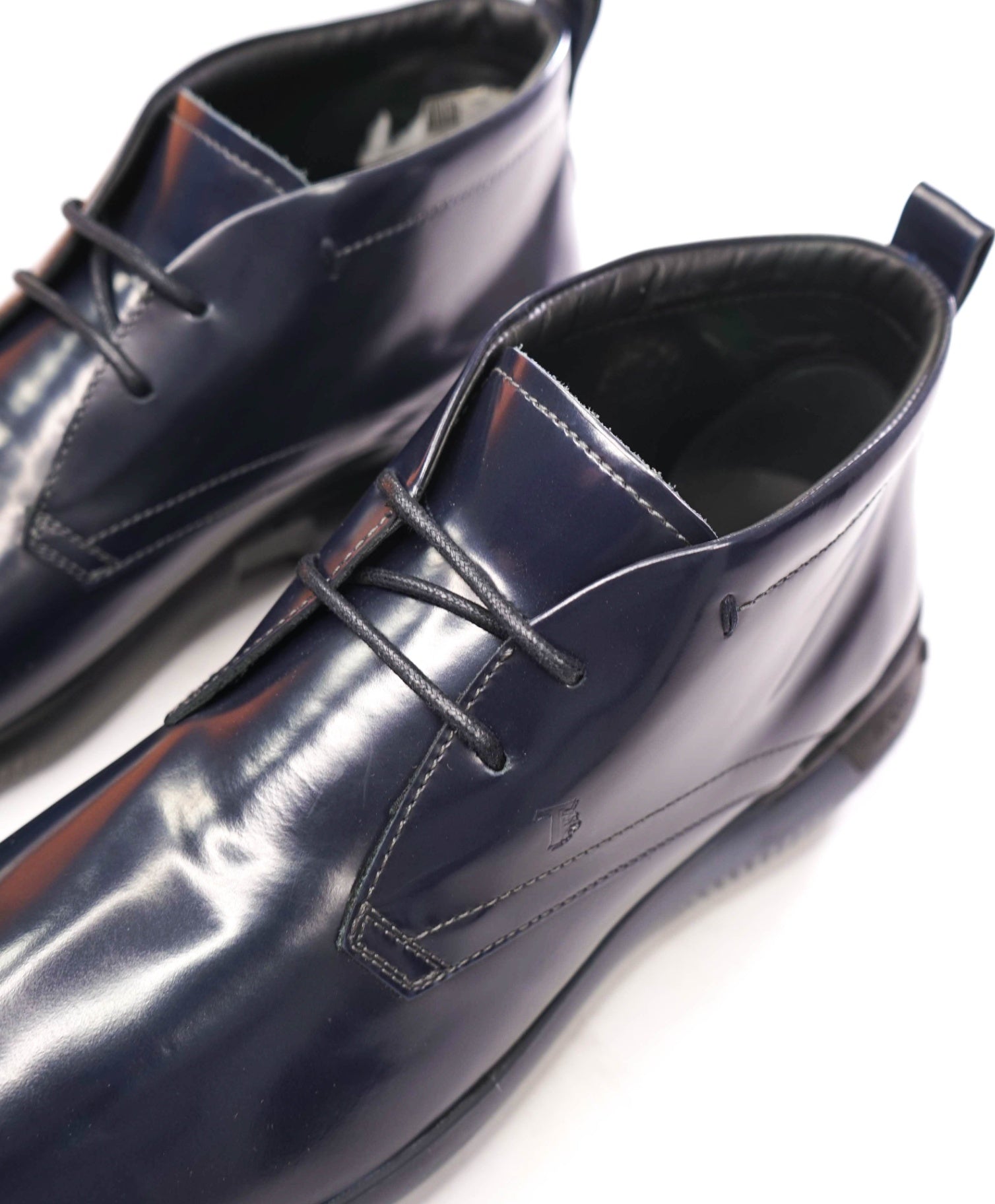 $595 TOD'S - Navy Blue Leather Ankle Boot High Top Sneaker- US 8 (7UK)