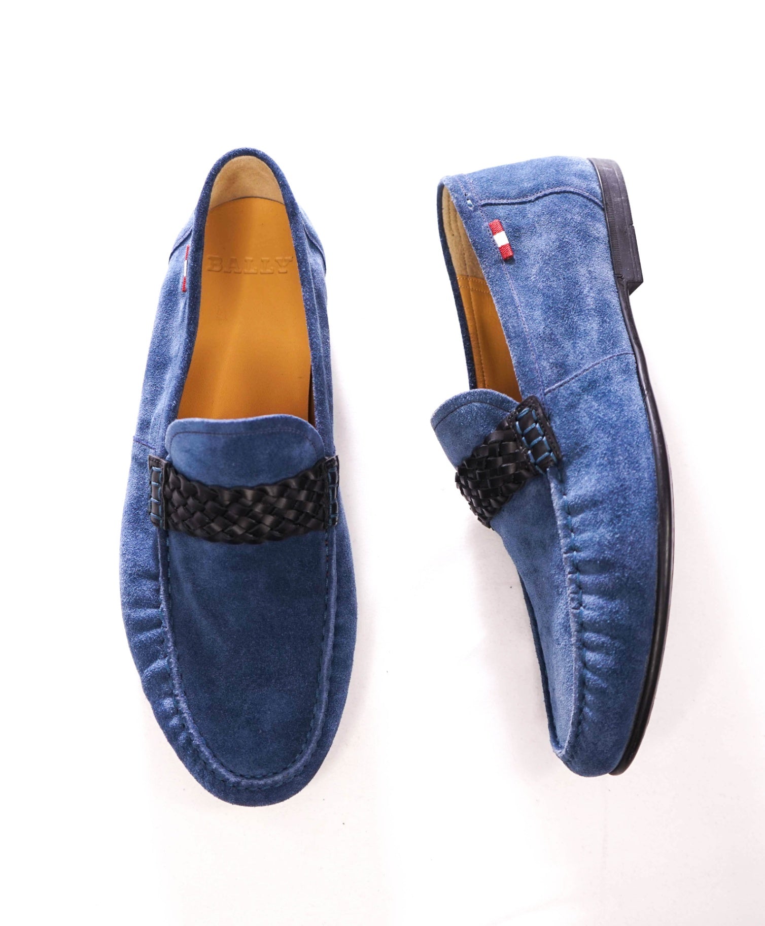 $695 BALLY - Blue Suede Braided-Strap Loafers - US 8.5 D (7.5UK)