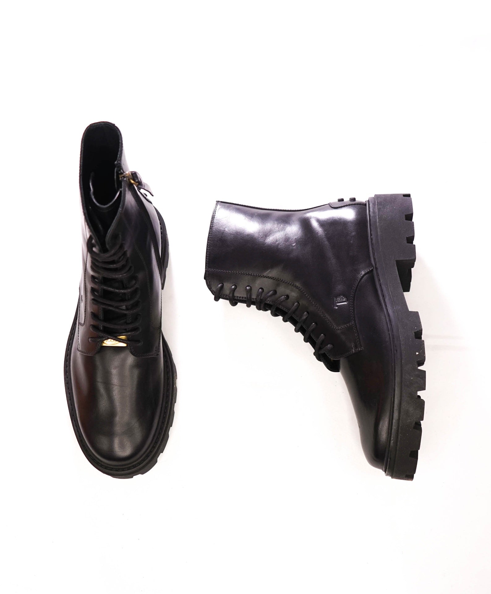 $1,195 TOD'S - Black Leather Combat Boots - US 8 (7UK)