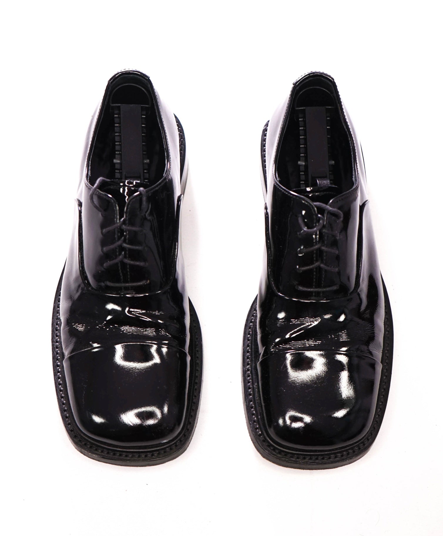 $1,145 PRADA - Black Patent Leather Square Toe Oxfords - US 10 (9UK)