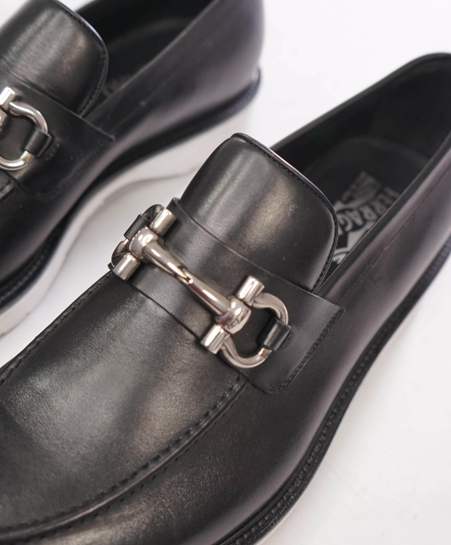 $795 FERRAGAMO - Black Leather Lug Sole Loafers - 11 EE
