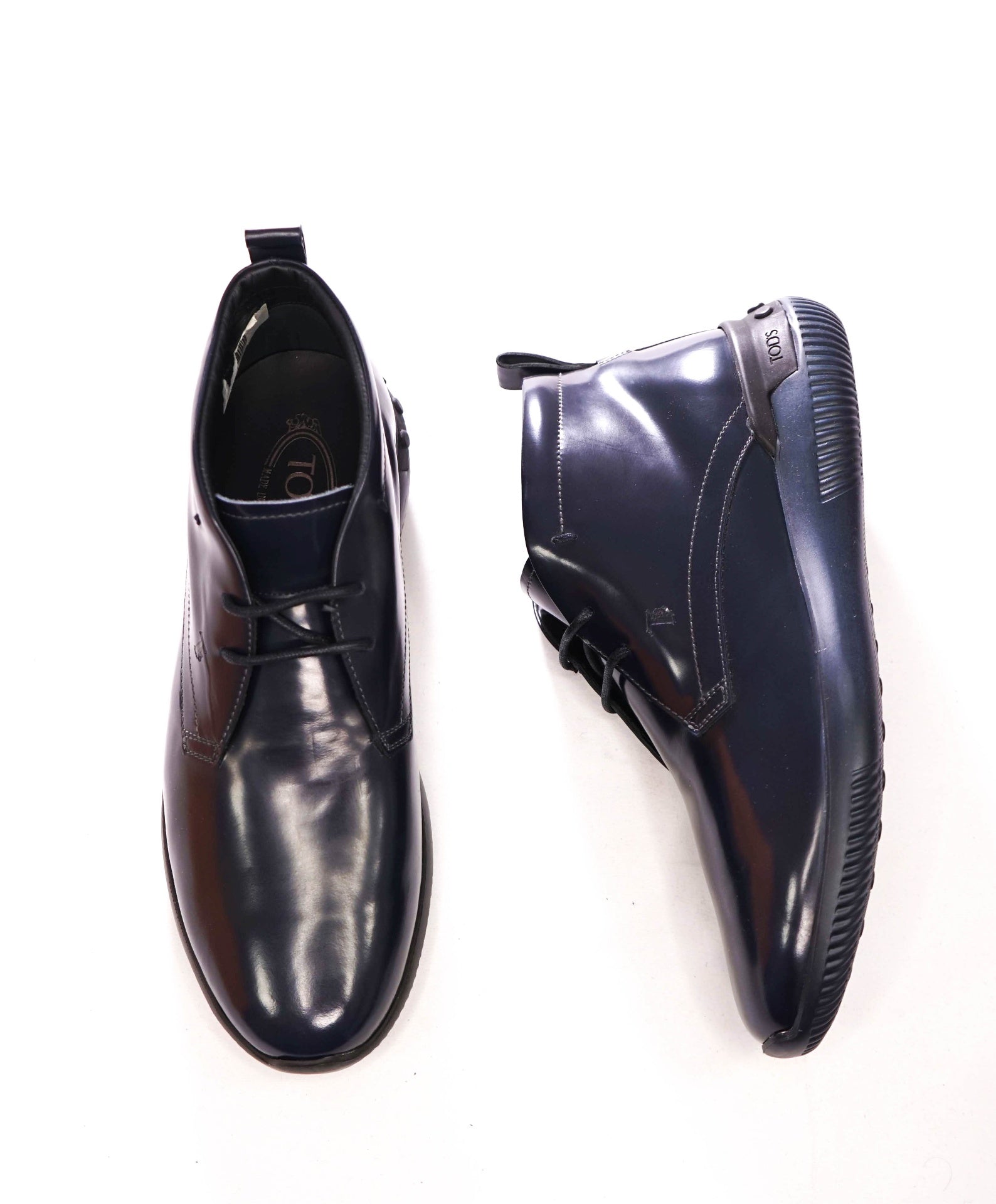 $595 TOD'S - Navy Blue Leather Ankle Boot High Top Sneaker- US 8 (7UK)