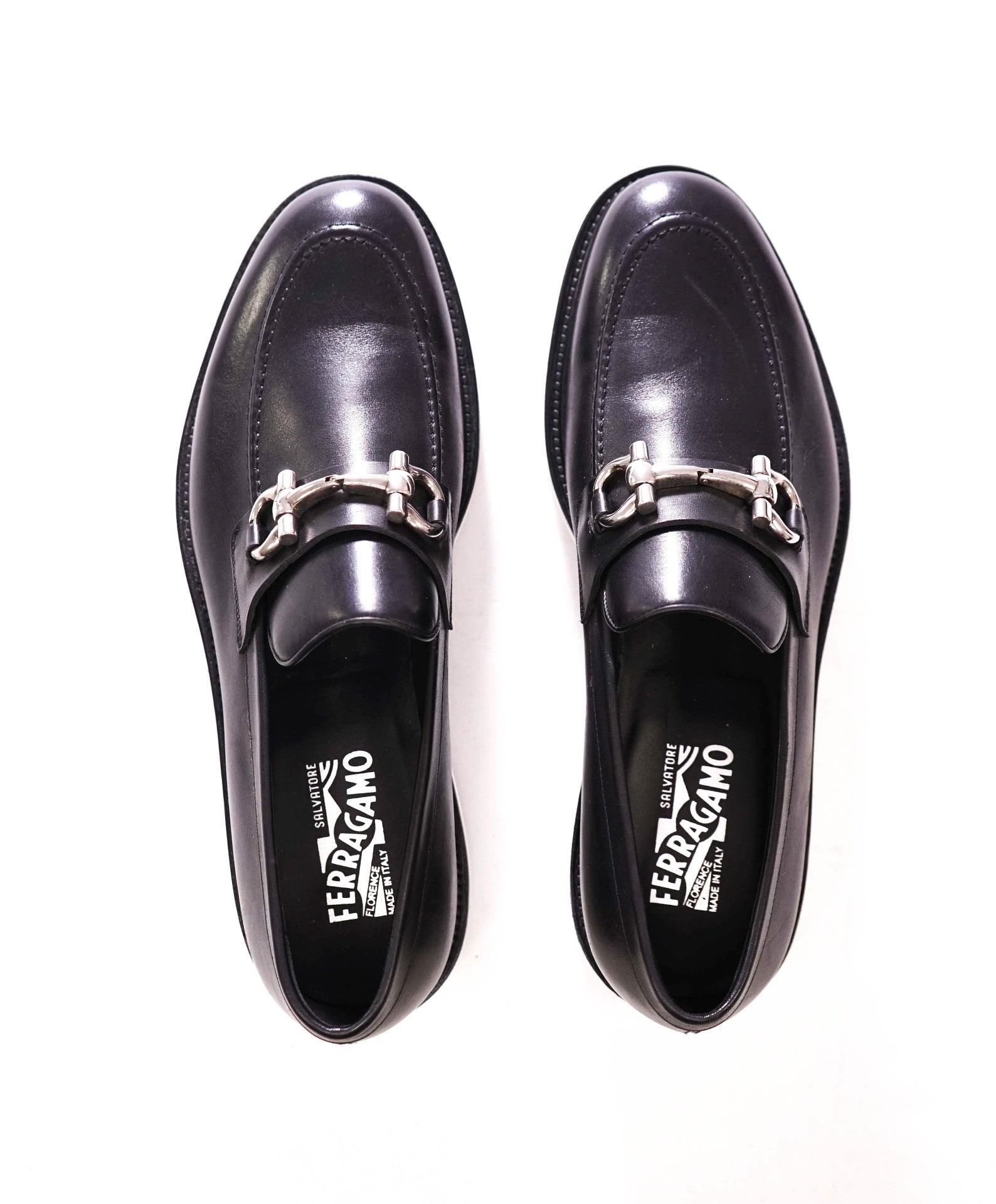 $795 FERRAGAMO - Black Leather Lug Sole Loafers - 11 EE