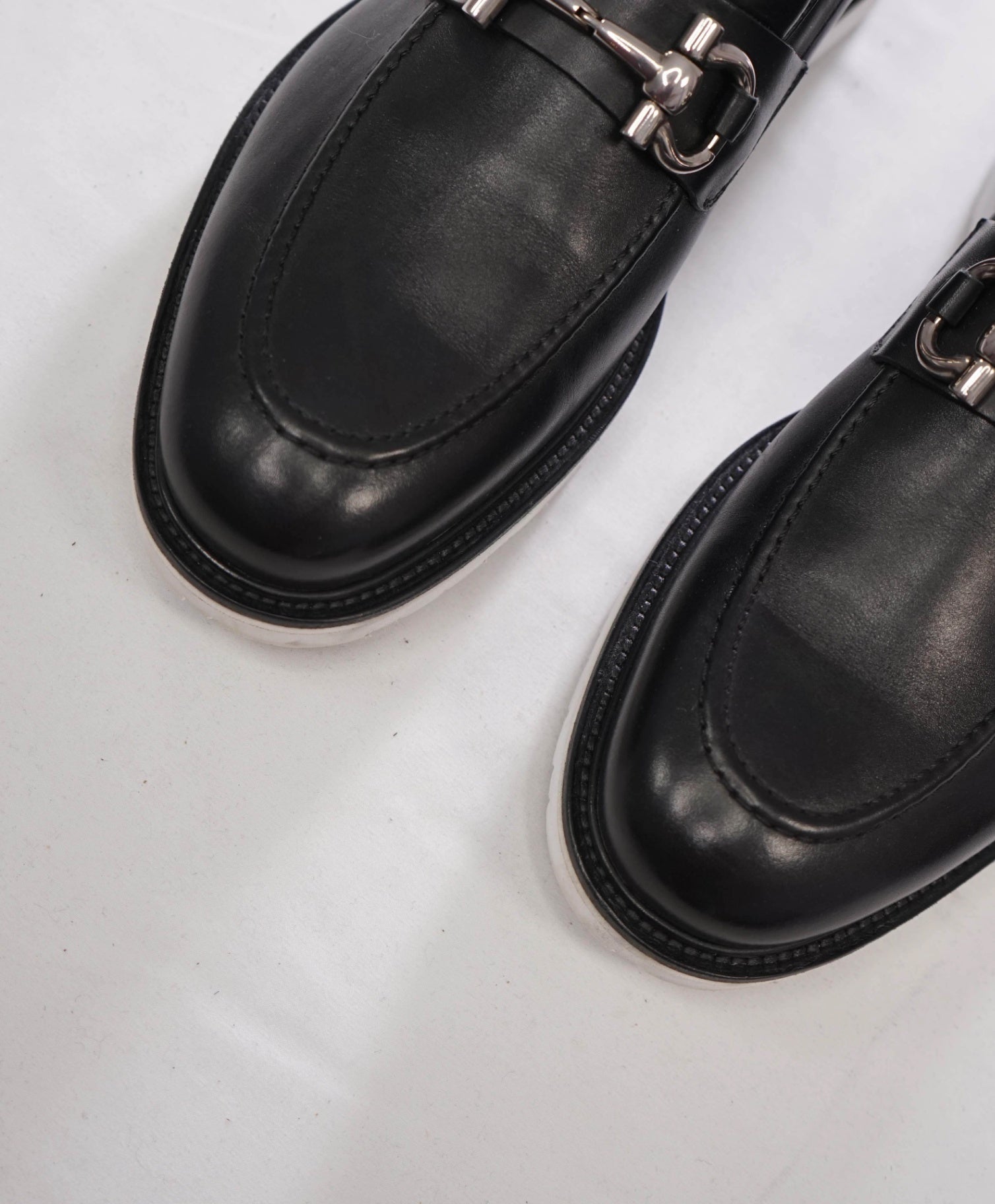 $795 FERRAGAMO - Black Leather Lug Sole Loafers - 11 EE