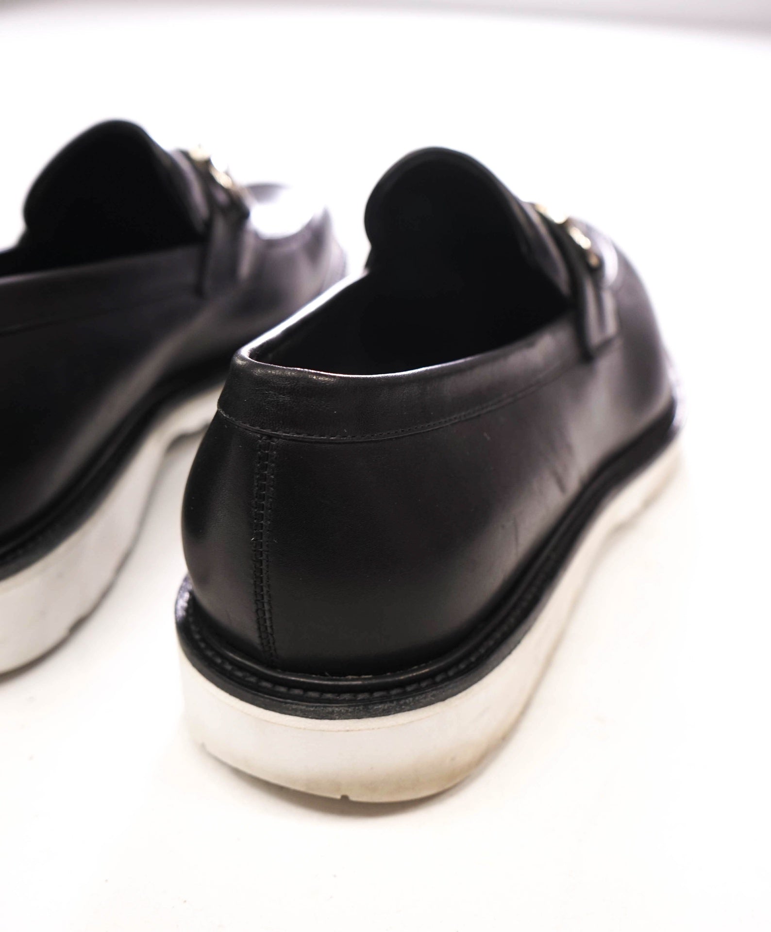 $795 FERRAGAMO - Black Leather Lug Sole Loafers - 11 EE