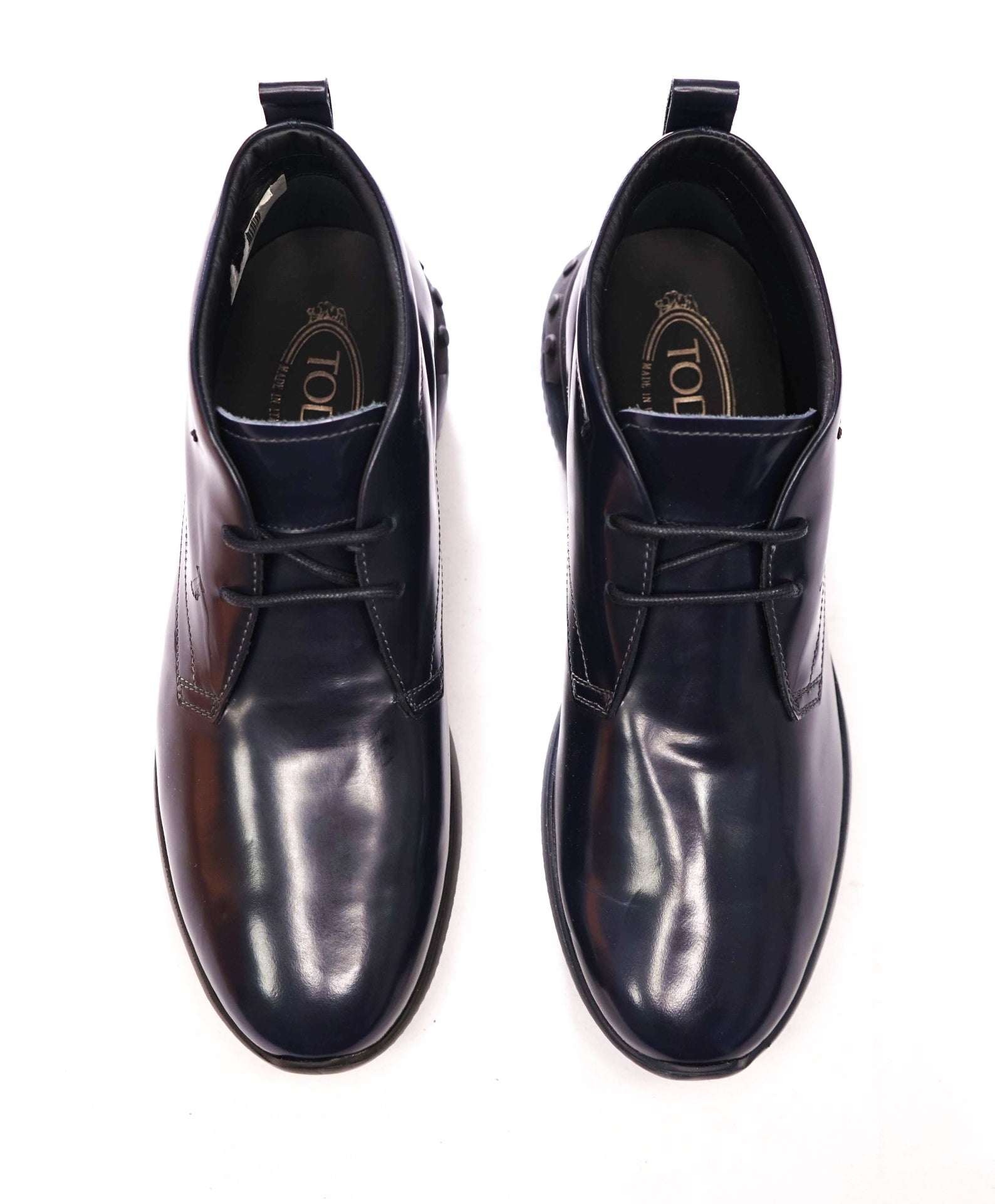 $595 TOD'S - Navy Blue Leather Ankle Boot High Top Sneaker- US 8 (7UK)