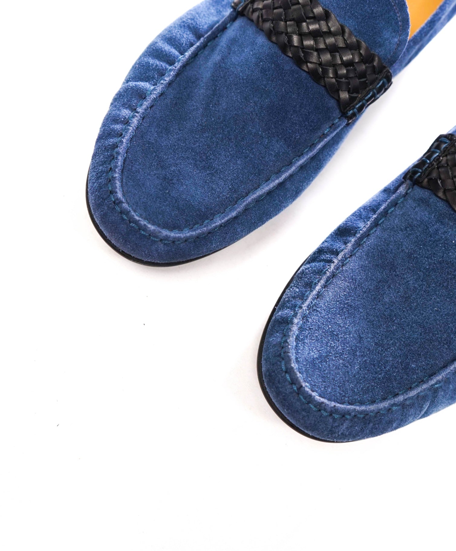 $695 BALLY - Blue Suede Braided-Strap Loafers - US 8.5 D (7.5UK)