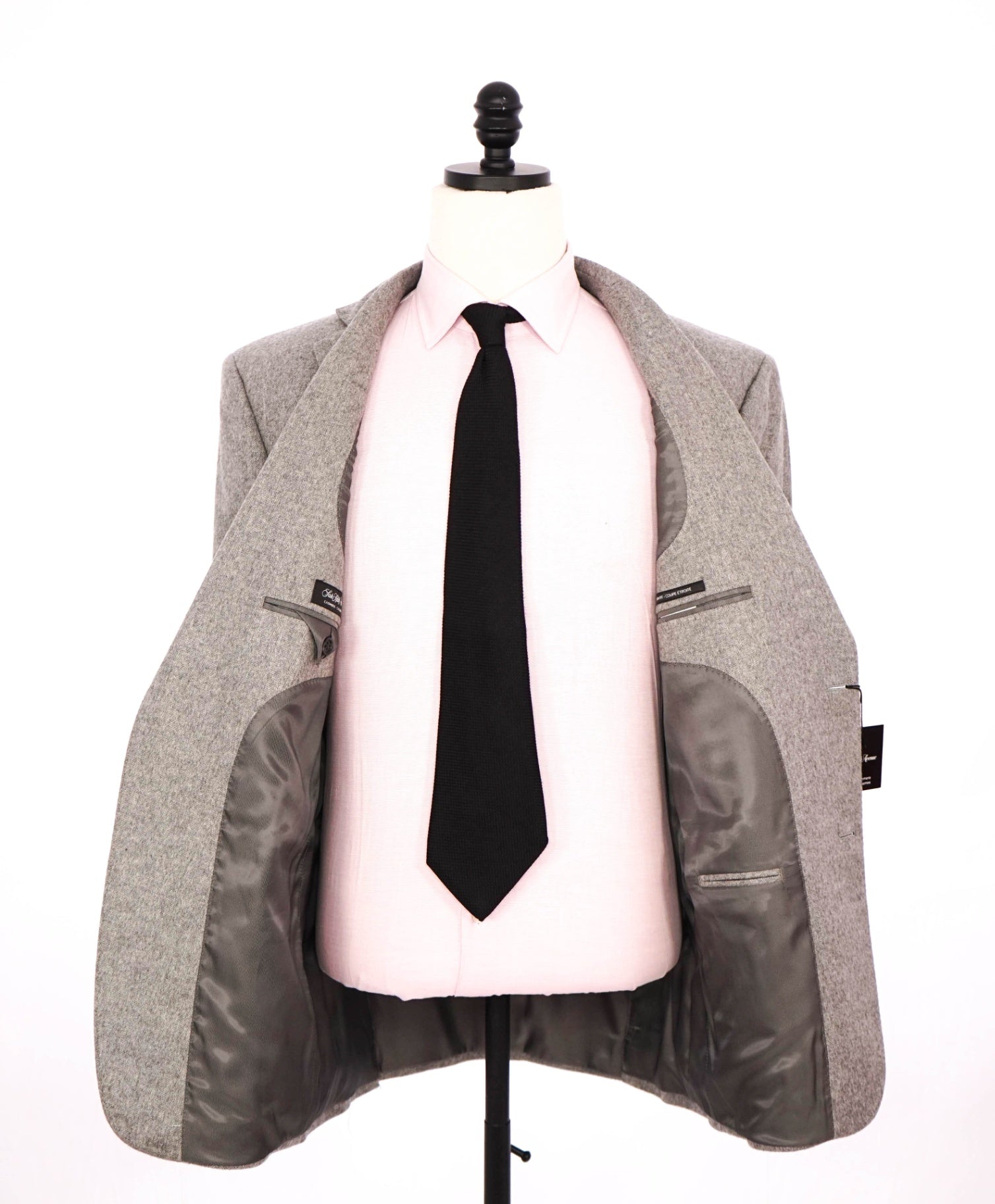 $1,295 SAKS 5TH AVE - Light Gray Herringbone Cashmere Blazer - 44R