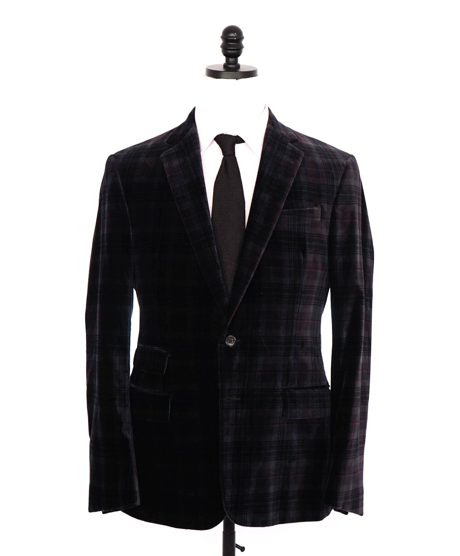 $2,695 RALPH LAUREN PURPLE LABEL - Dark Gray/Red Velvet Blazer - 40R