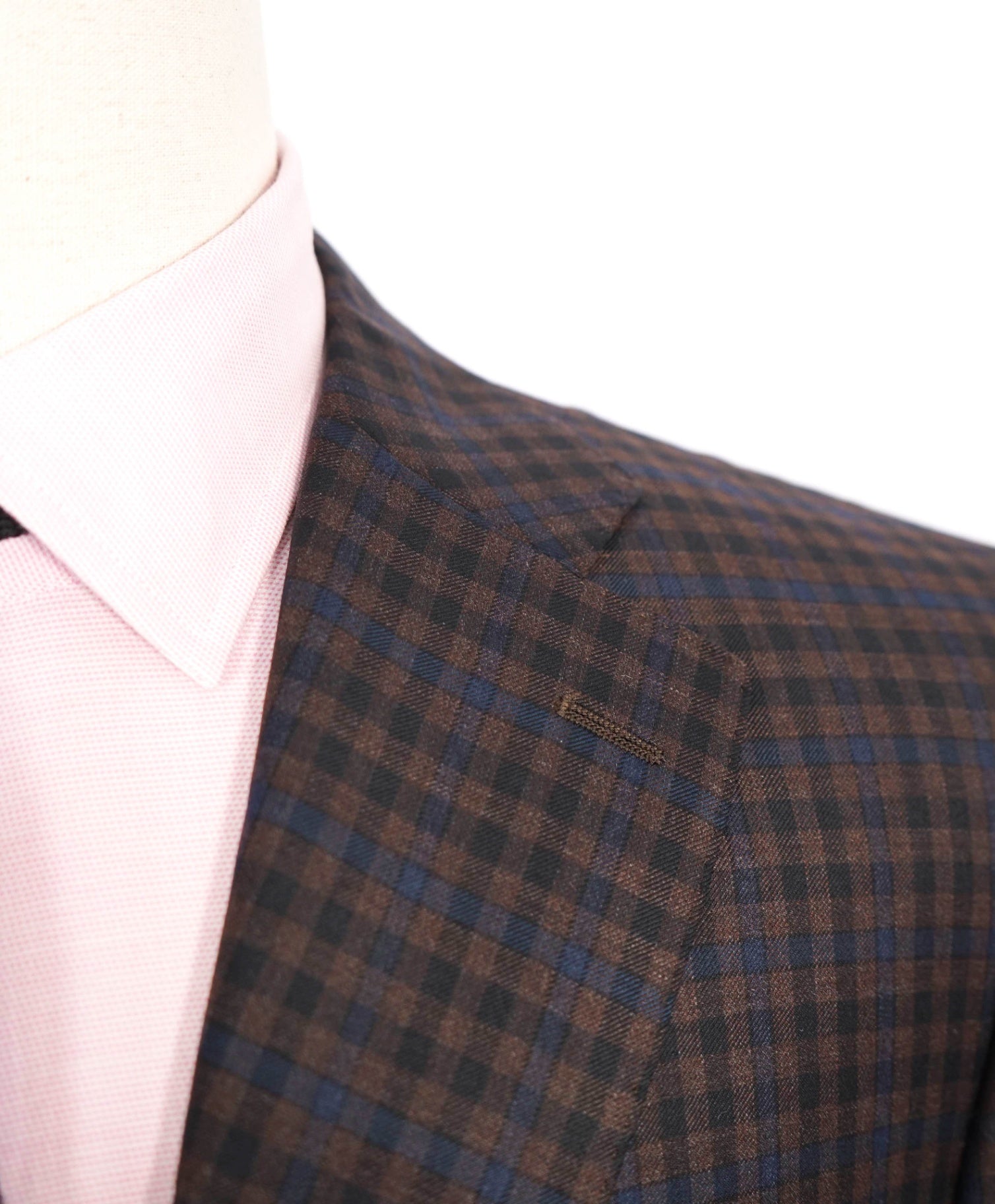 $1,895 CANALI - Brown/Navy Blue Gingham Wool Blazer - 42L