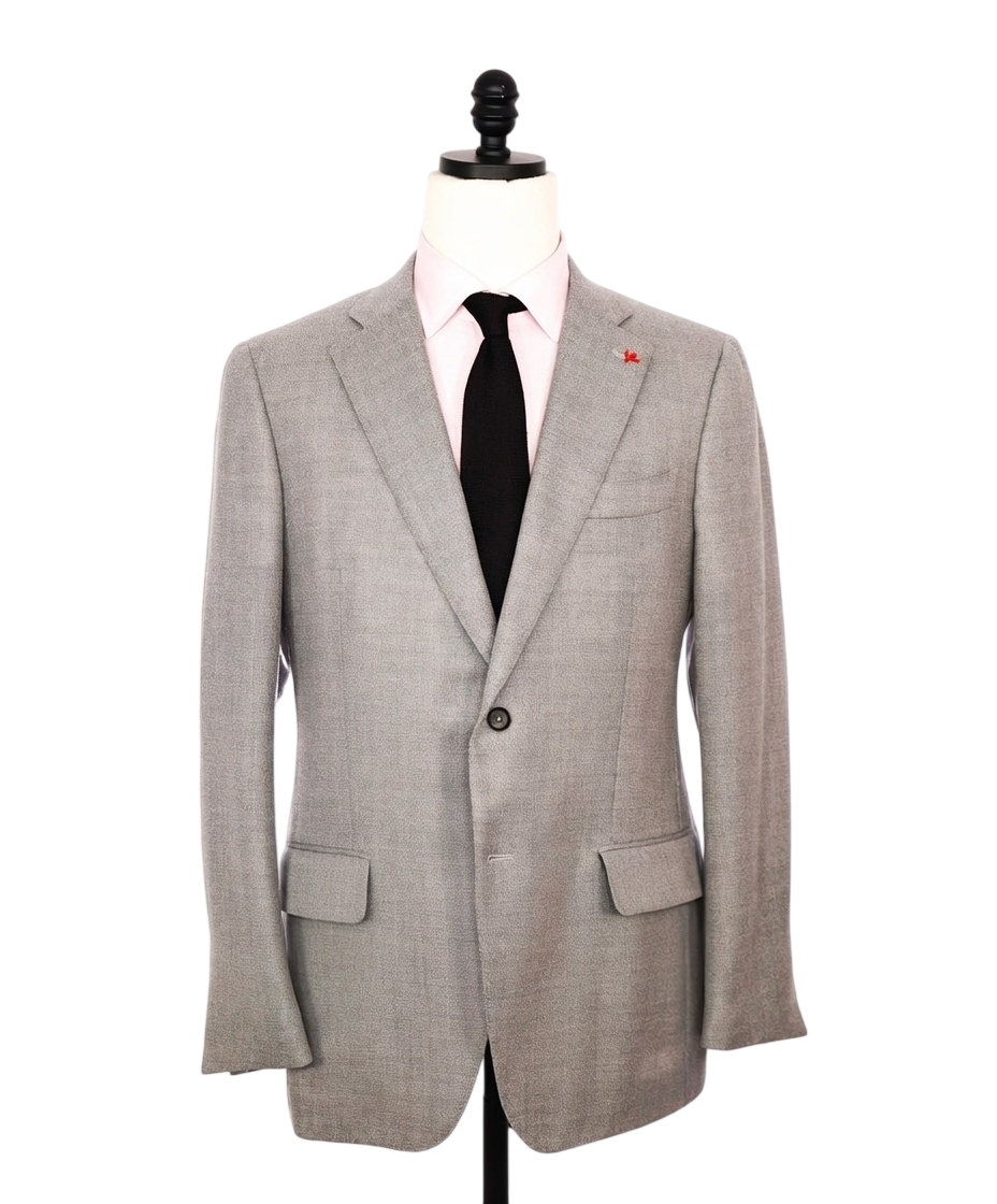 $3,295 ISAIA - Light Gray Textured Wool Royal Weave Blazer - 42R