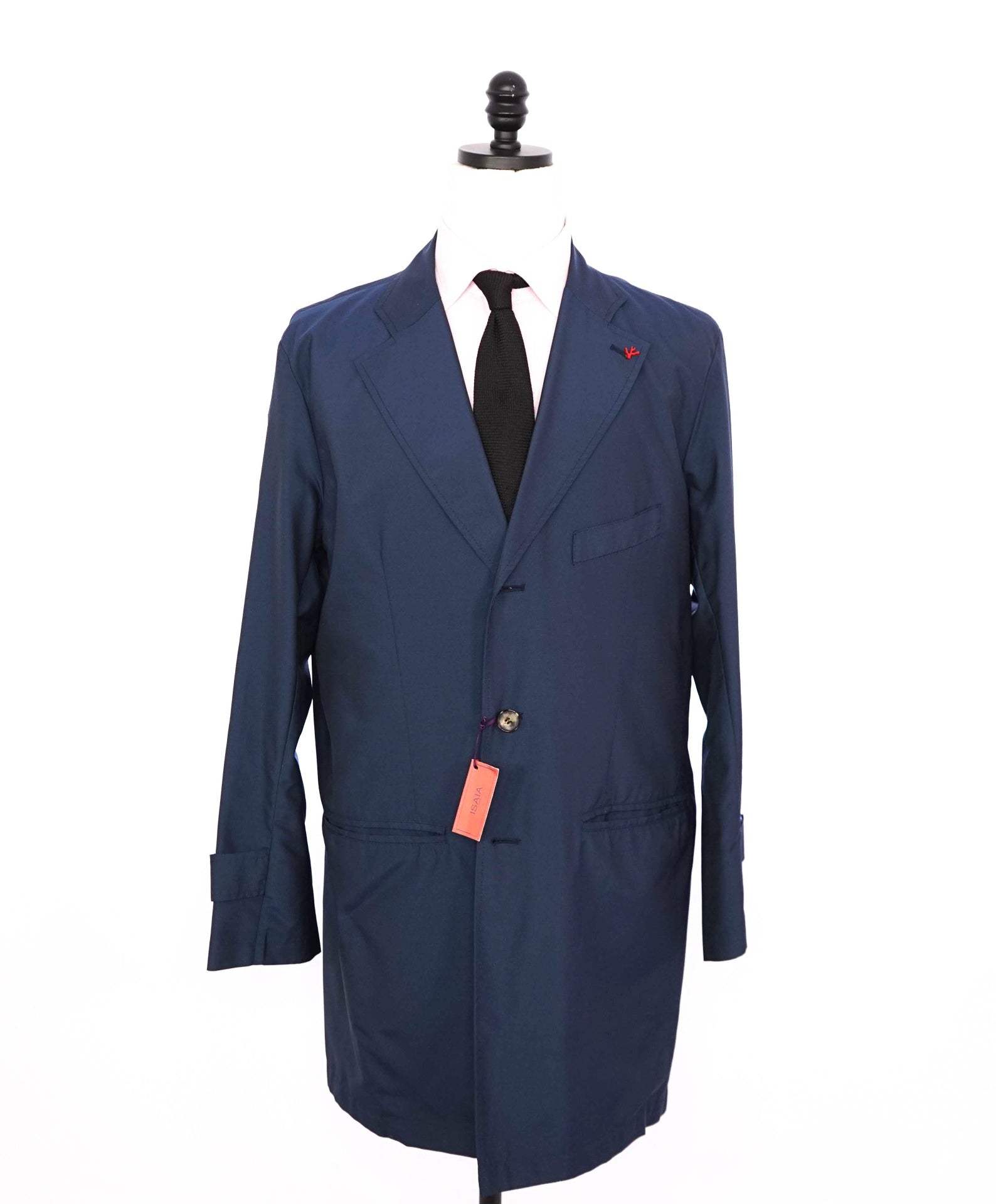 ISAIA テーラードジャケット ダークブルー フランネル 48 $2,495 ISAIA - Solid Navy Blue Raincoat Trench Jacket - 46R