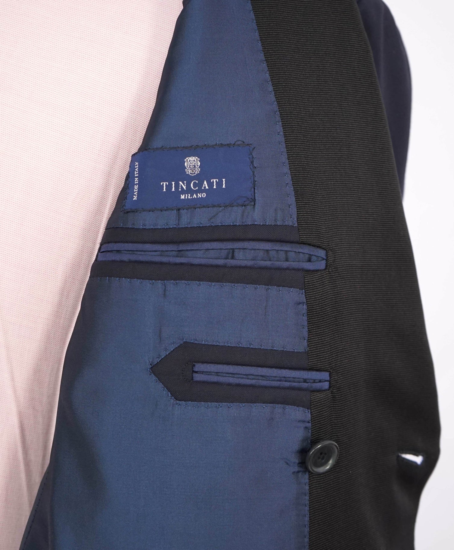 $5,000 TINCATI - Blue Canvased 150's Wool Double Breasted Tuxedo - 38R