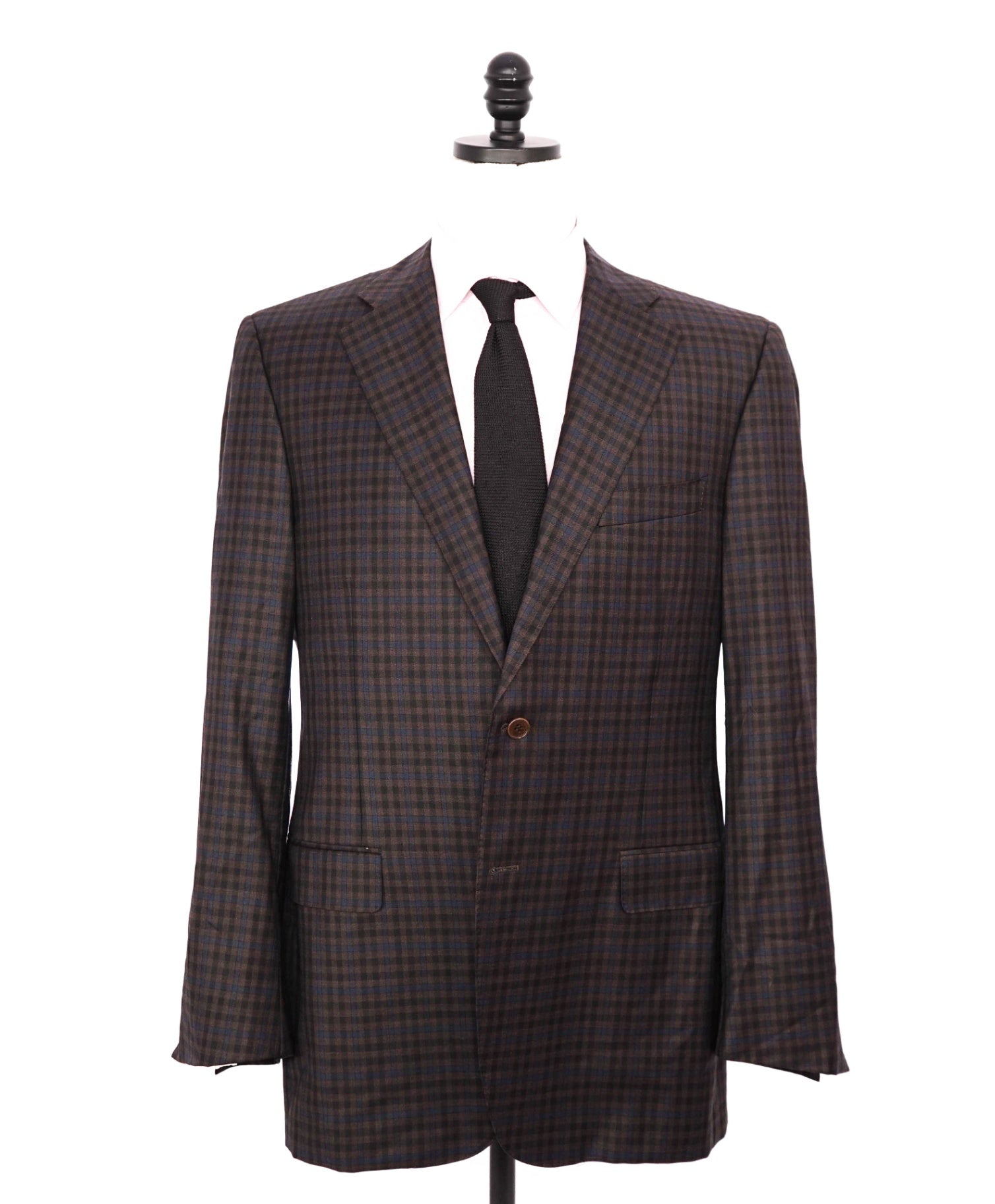 $1,895 CANALI - Brown/Navy Blue Gingham Wool Blazer - 42L