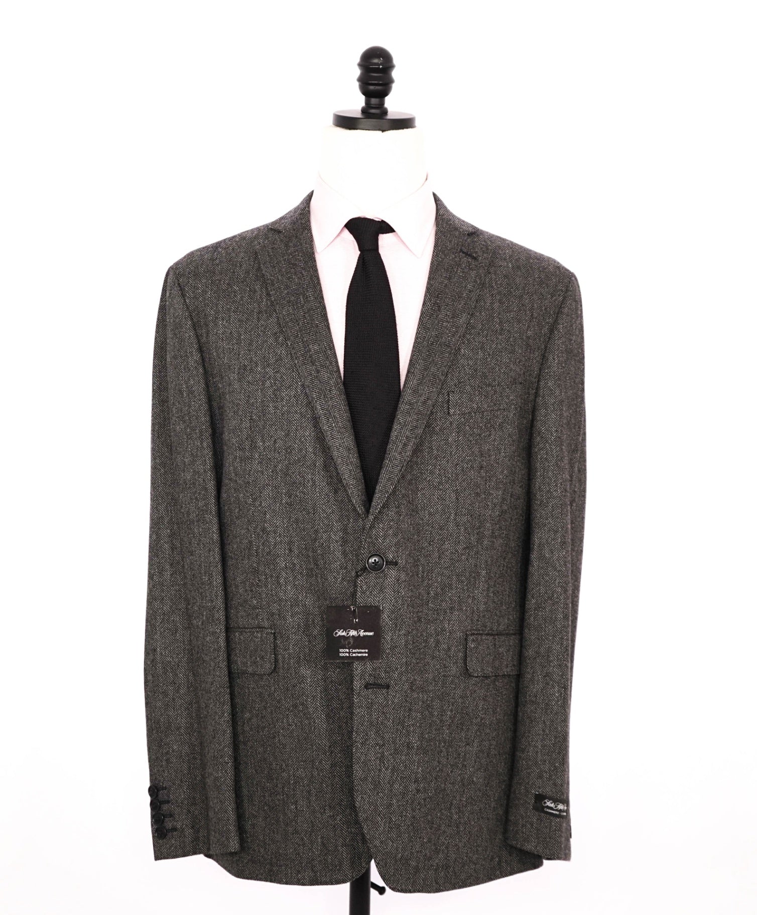 $1,295 SAKS 5TH AVE - Dark Gray Herringbone Cashmere Blazer - 44R