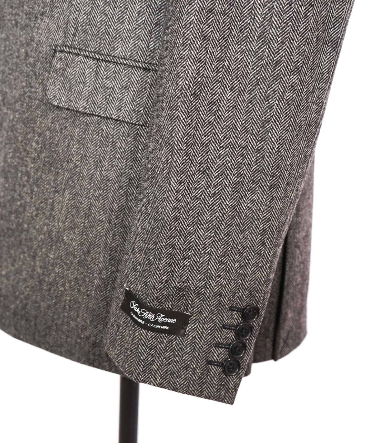 $1,295 SAKS 5TH AVE - Dark Gray Herringbone Cashmere Blazer - 44R