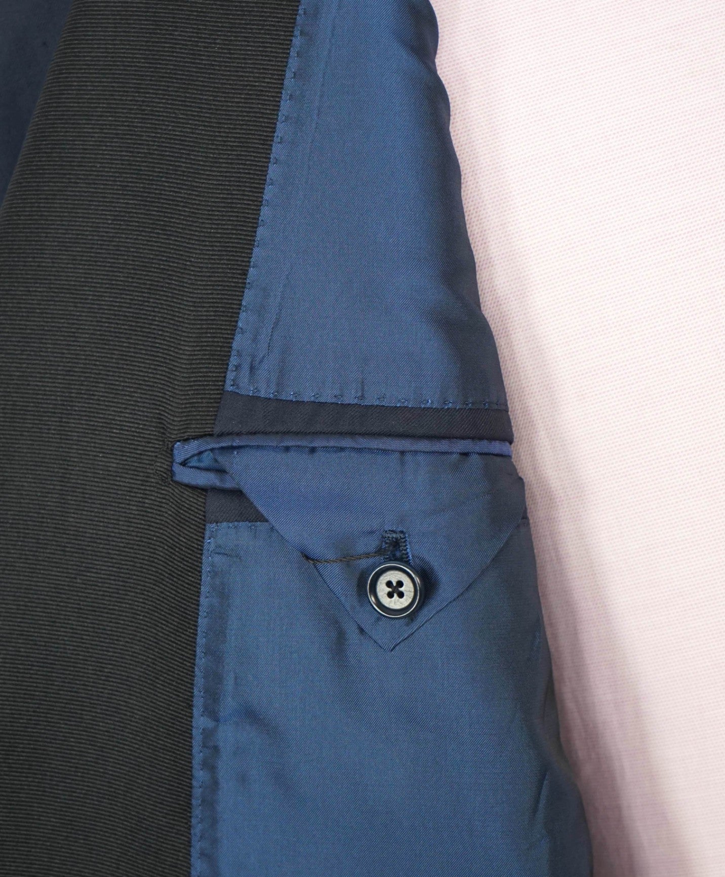 $5,000 TINCATI - Blue Canvased 150's Wool Double Breasted Tuxedo - 38R