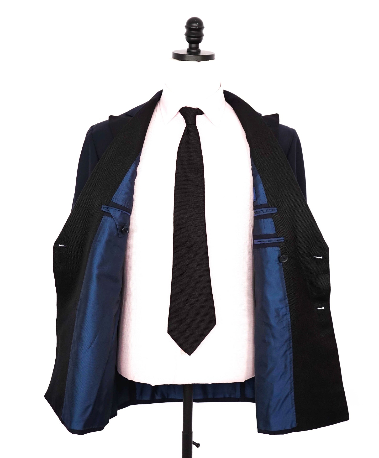 $5,000 TINCATI - Blue Canvased 150's Wool Double Breasted Tuxedo - 38R
