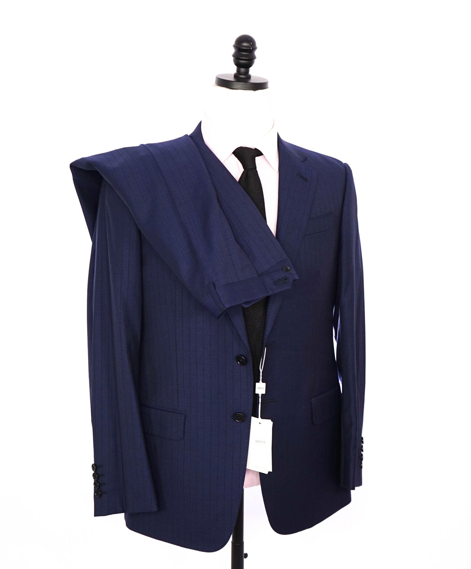 $1,995 ARMANI COLLEZIONI - Navy Blue Stripe Wool "G LINE" Suit - 38S