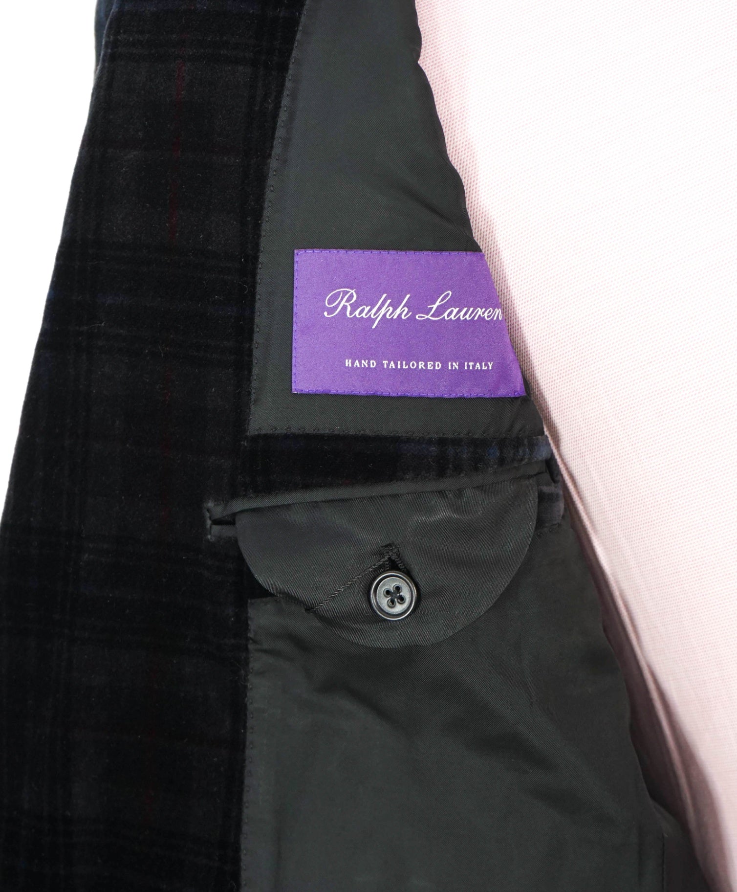 $2,695 RALPH LAUREN PURPLE LABEL - Dark Gray/Red Velvet Blazer - 40R