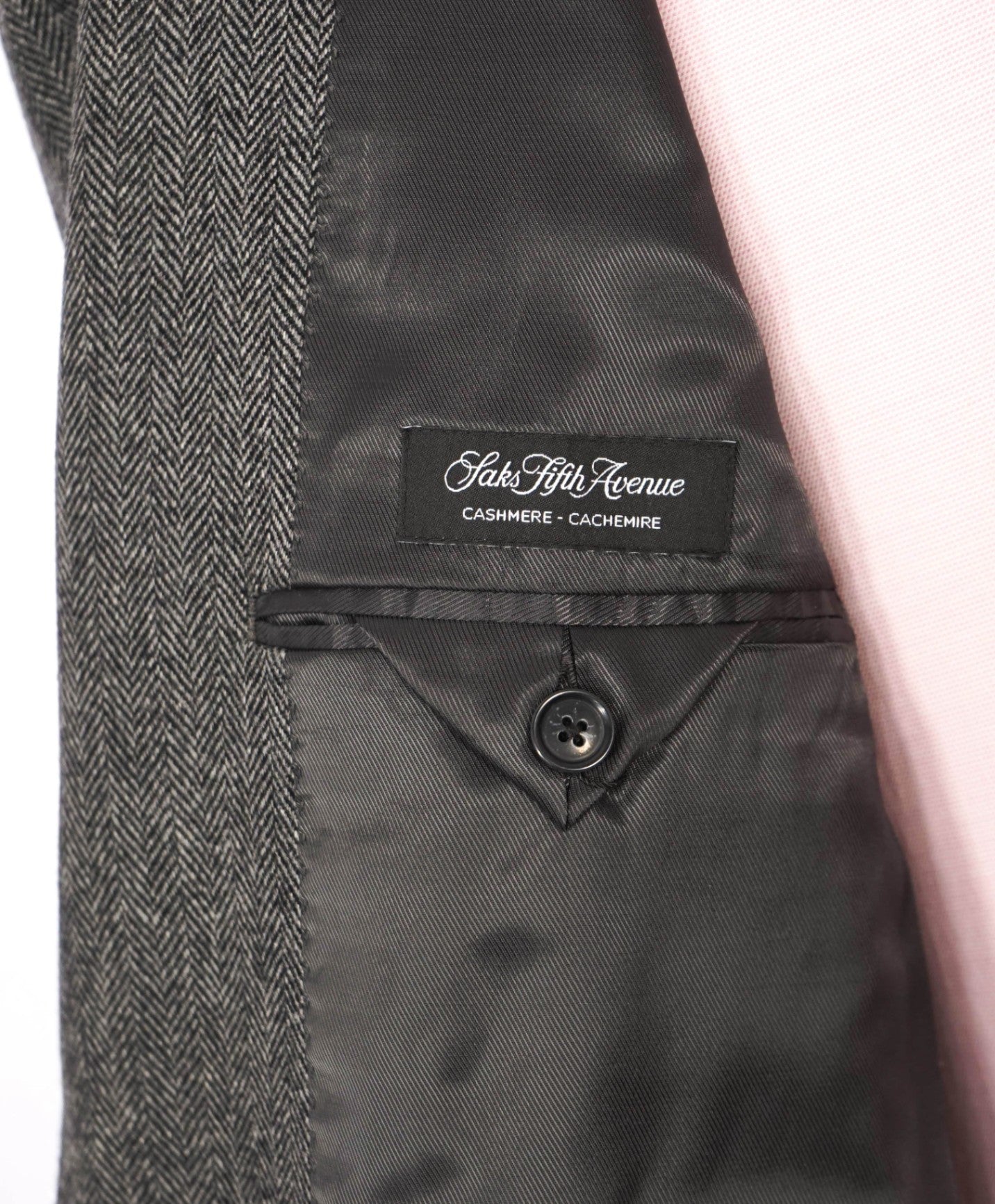 $1,295 SAKS 5TH AVE - Dark Gray Herringbone Cashmere Blazer - 44R