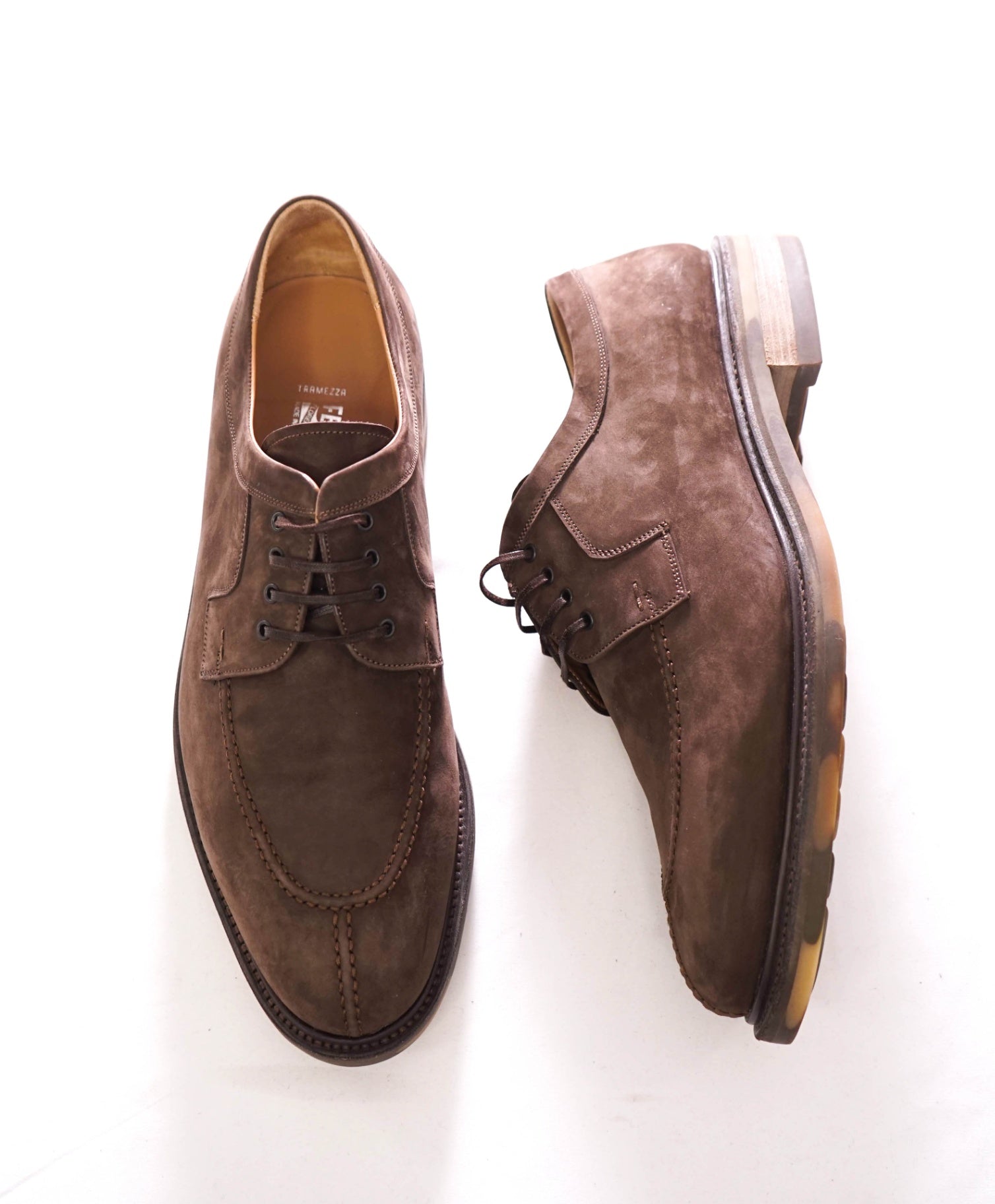 $1,295 FERRAGAMO - TRAMEZZA - Brown Suede Derby - 12 EE