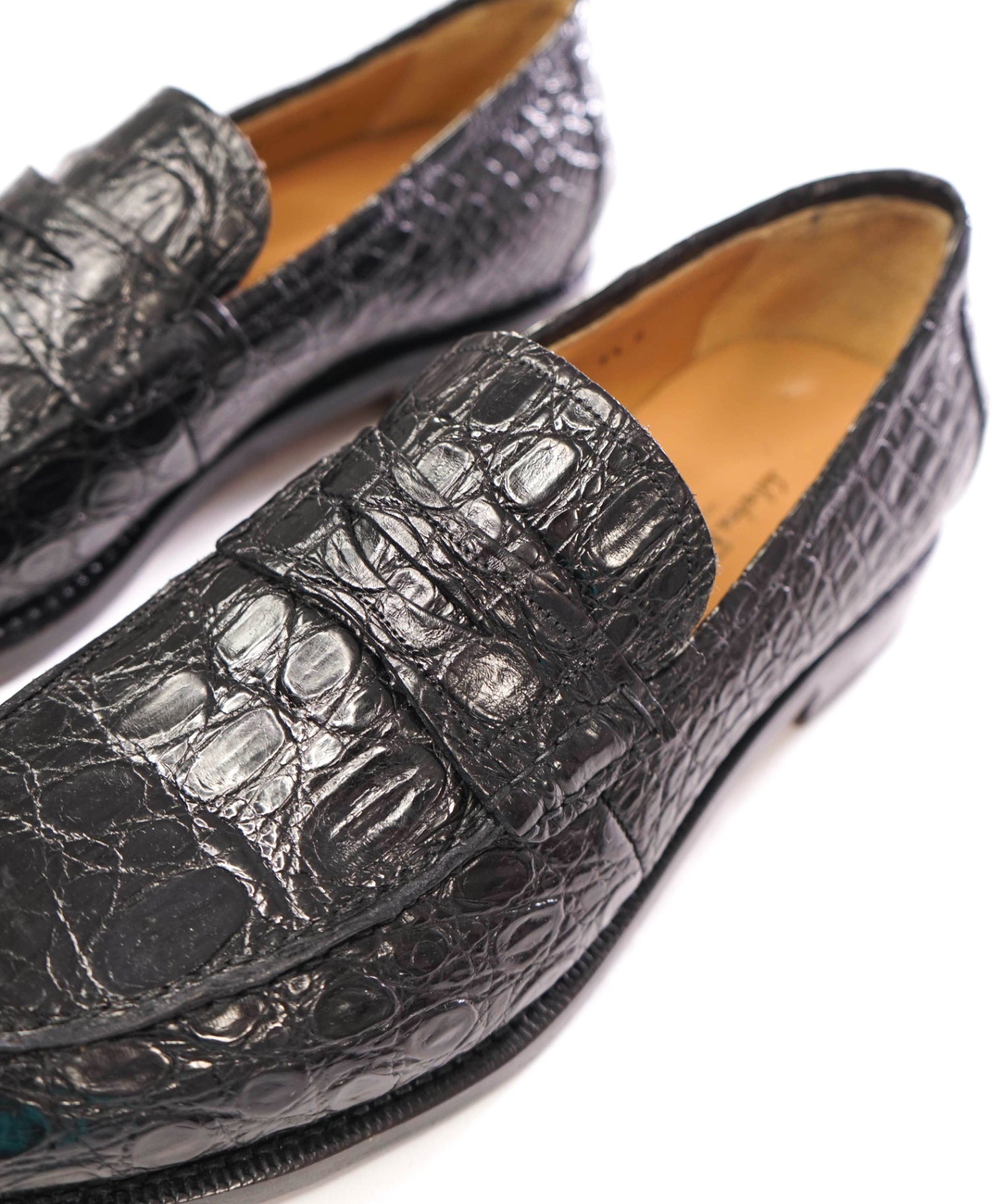 $2,100 FERRAGAMO TRAMEZZA - Black "Crocodile Skin" Loafers - 9.5 D