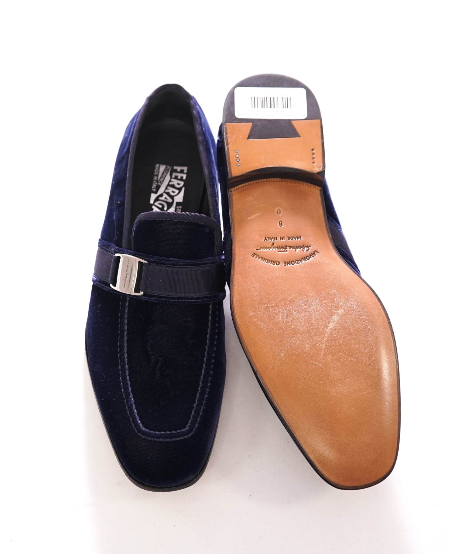$950 FERRAGAMO - Velvet "DANNY 2" Loafers Navy Sardegna - 8 D