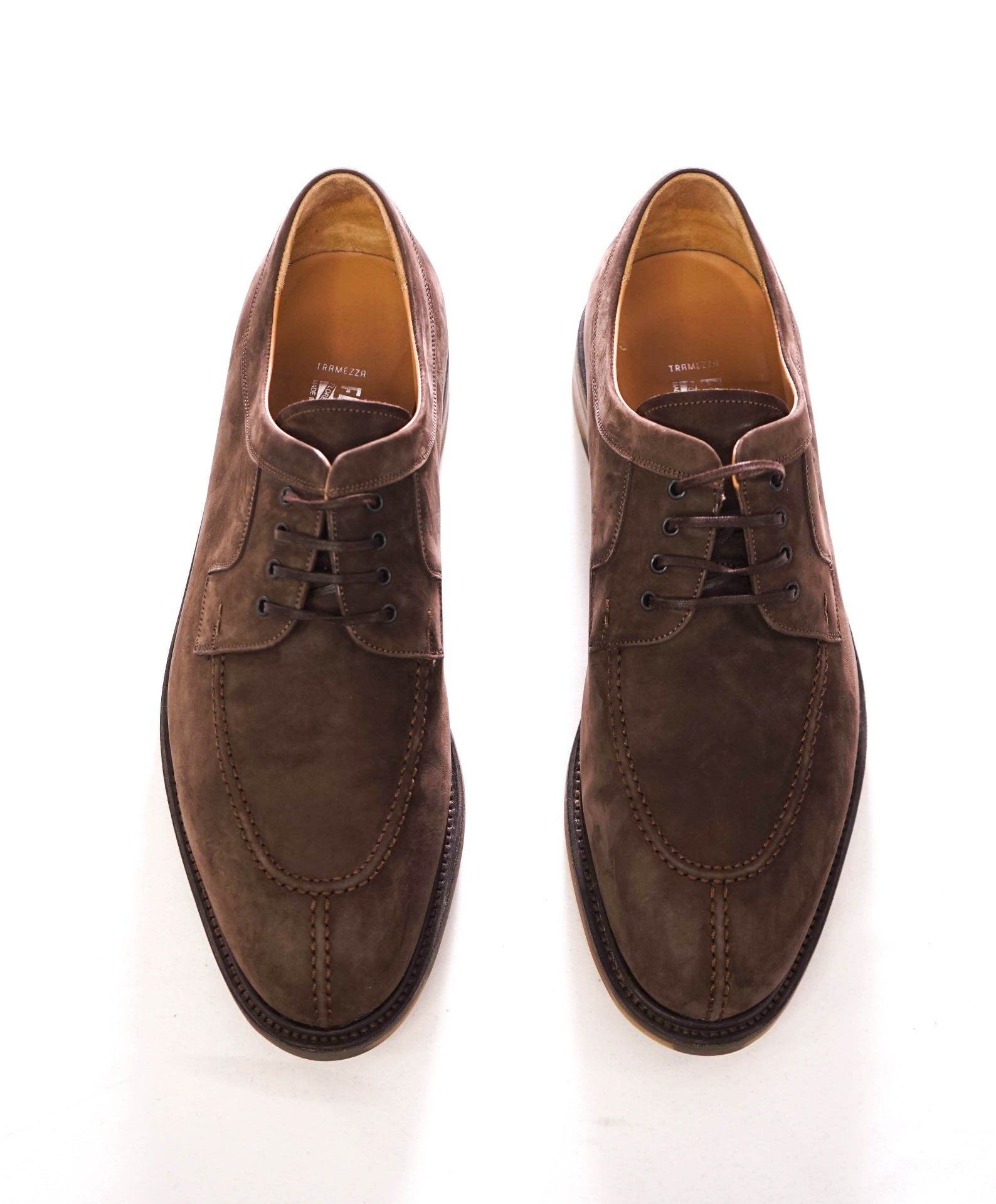 $1,295 FERRAGAMO - TRAMEZZA - Brown Suede Derby - 12 EE
